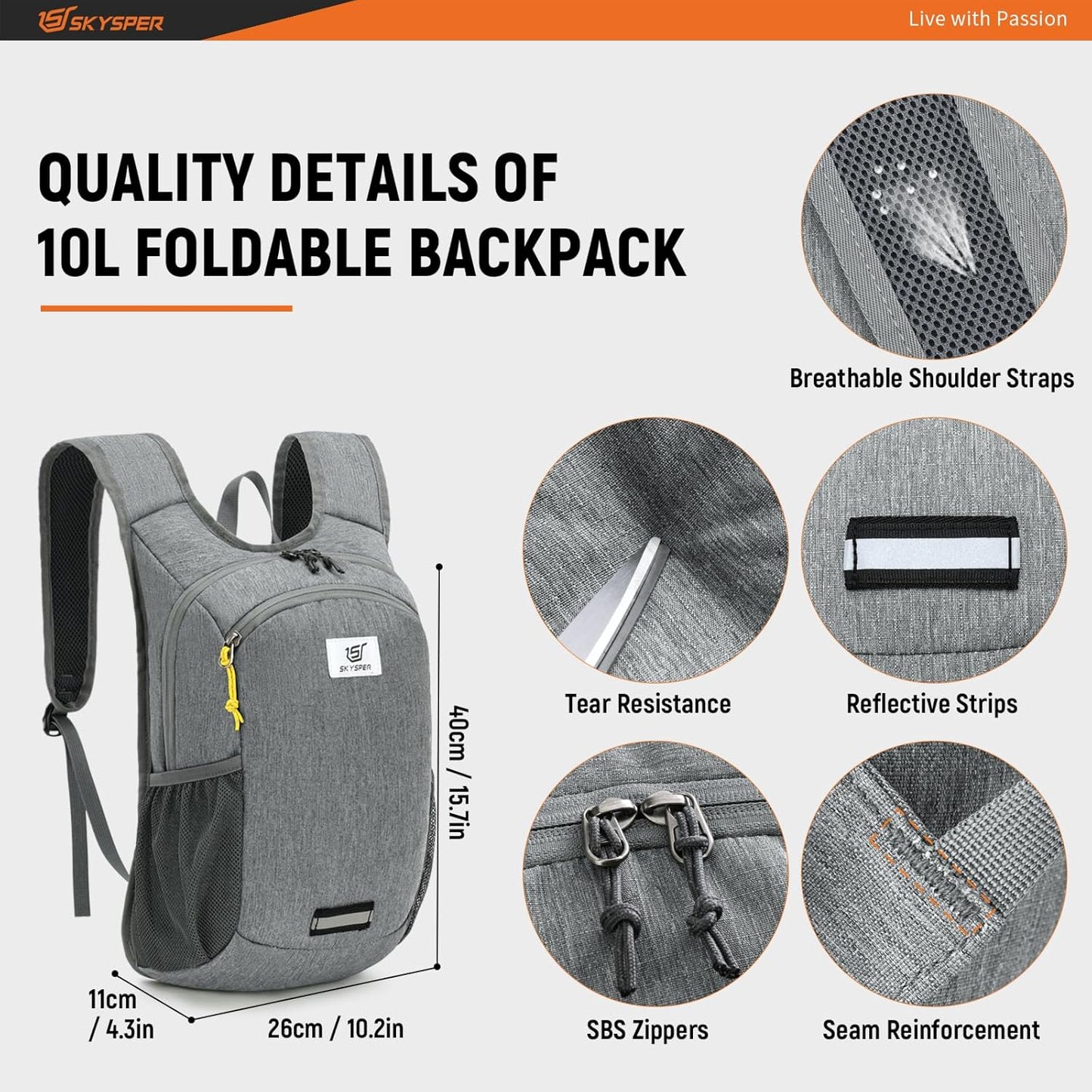SKYSPER 10L Hiking Backpack Lightweight Packable Back Pack Small Travel Daypack for Women Men Foldable Outdoor Rucksack