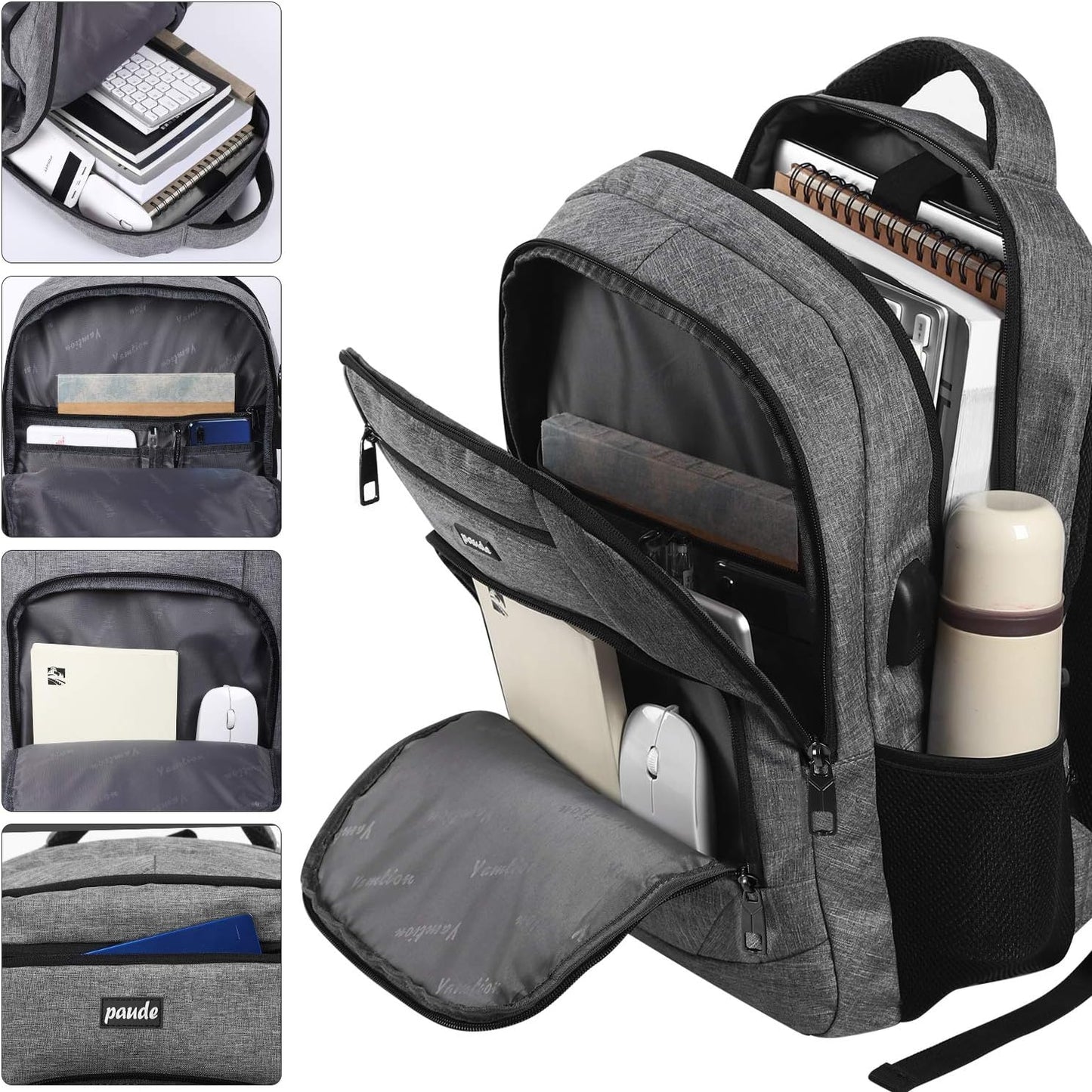 Paude Backpack for Women and Men,School College Backpack 15.6 inch Laptop bookbag with USB Port for High School Student