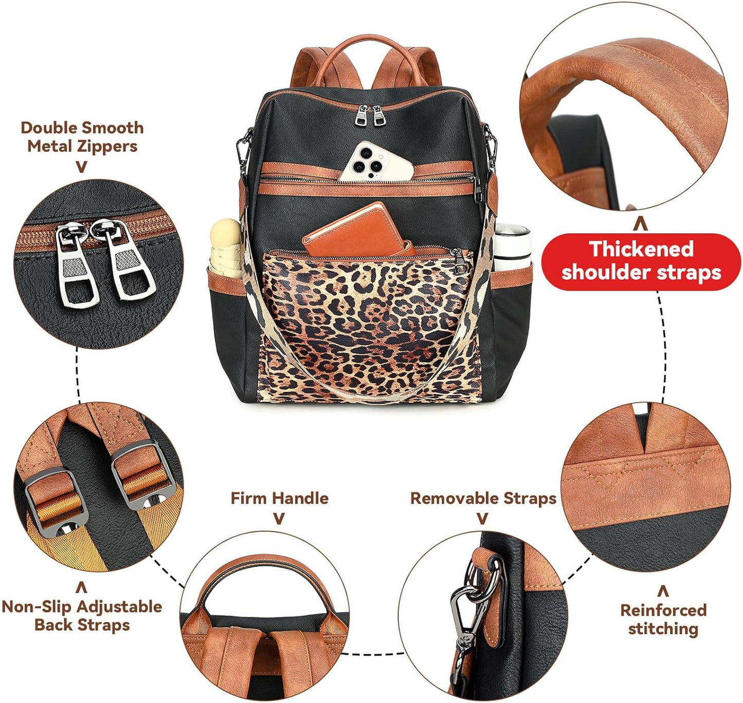 Vegan Leather Laptop Backpack for Women 15.6 Inch Work Backpack Purse for Travel College