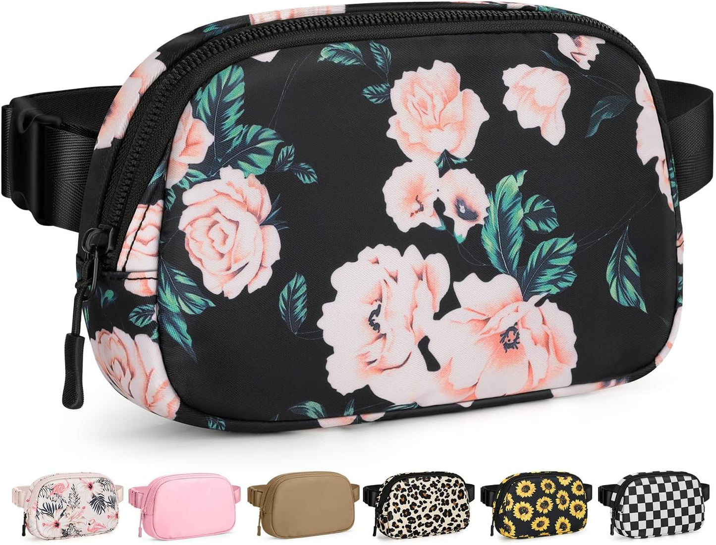Fanny Packs for Women Cross Body Bag Waterproof Belt Bag with Adjustable Strap and Zipper Back Pocket Small Crossbody Bags Fashion Waist Packs for Workout Travelling(Flower Print)