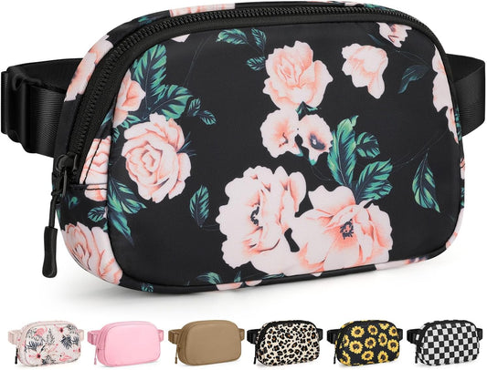 Fanny Packs for Women Cross Body Bag Waterproof Belt Bag with Adjustable Strap and Zipper Back Pocket Small Crossbody Bags Fashion Waist Packs for Workout Travelling(Flower Print)