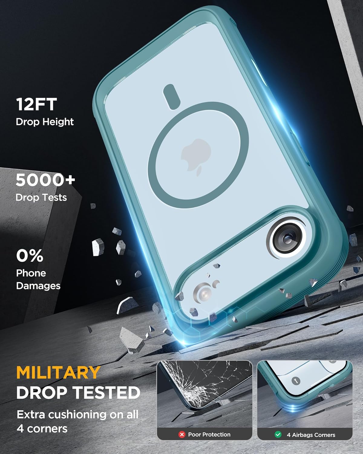 Miracase Magnetic for iPhone Air Case 6.5" [Compatible with MagSafe] Full-Body Phone Case with Built-in Glass Screen Protector & Camera Control,Drop Proof iPhone 17 Air Case Cover, Green