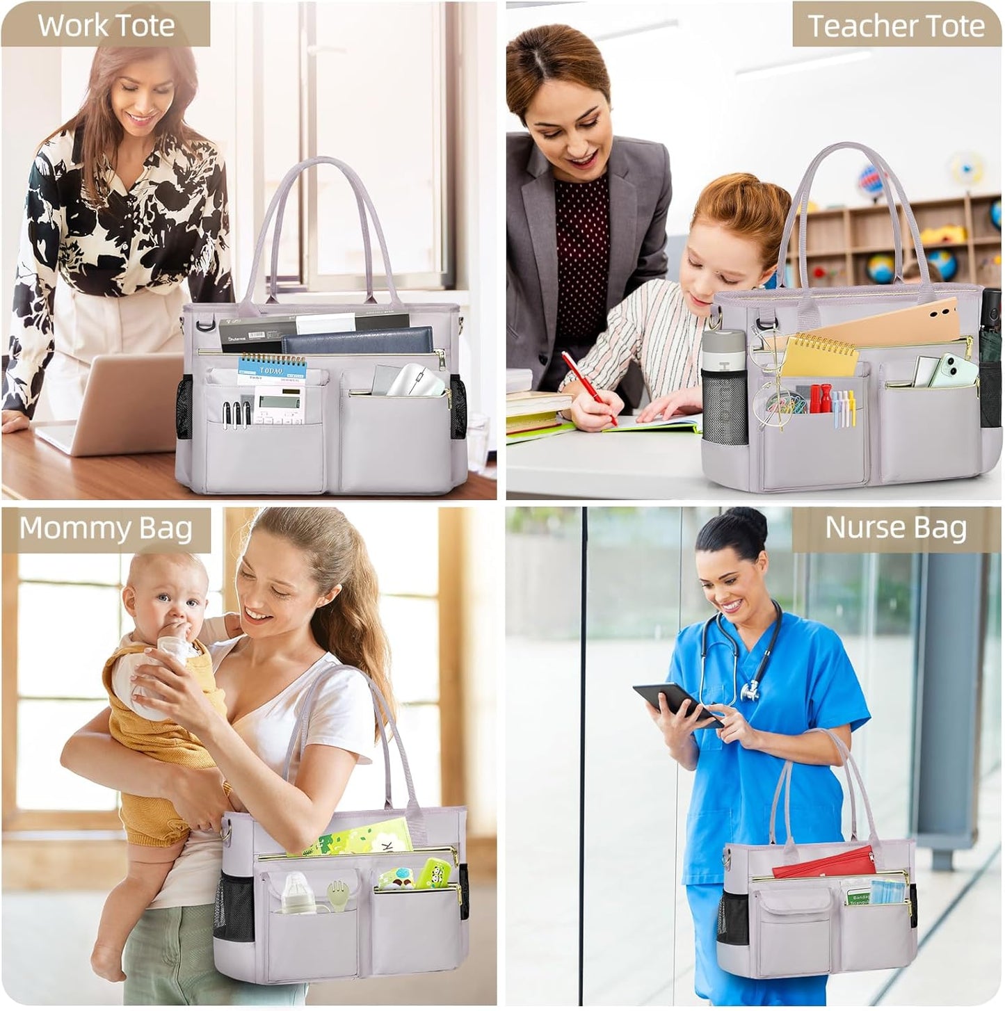 RAINSMORE Laptop Bag for Women 15.6 Inch Work Teacher Tote Nurse Bag Professional Laptop Tote Computer Messenger Shoulder Bags Large Handbag Business Office Work Briefcase