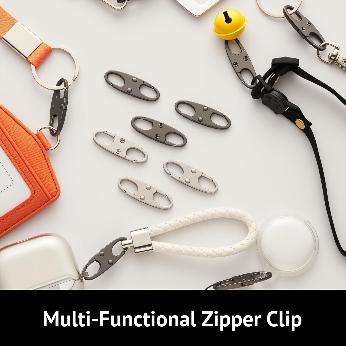zelin Anti Theft Zipper Clips, Travel Essentials, Carabiner, 4Pcs Grey
