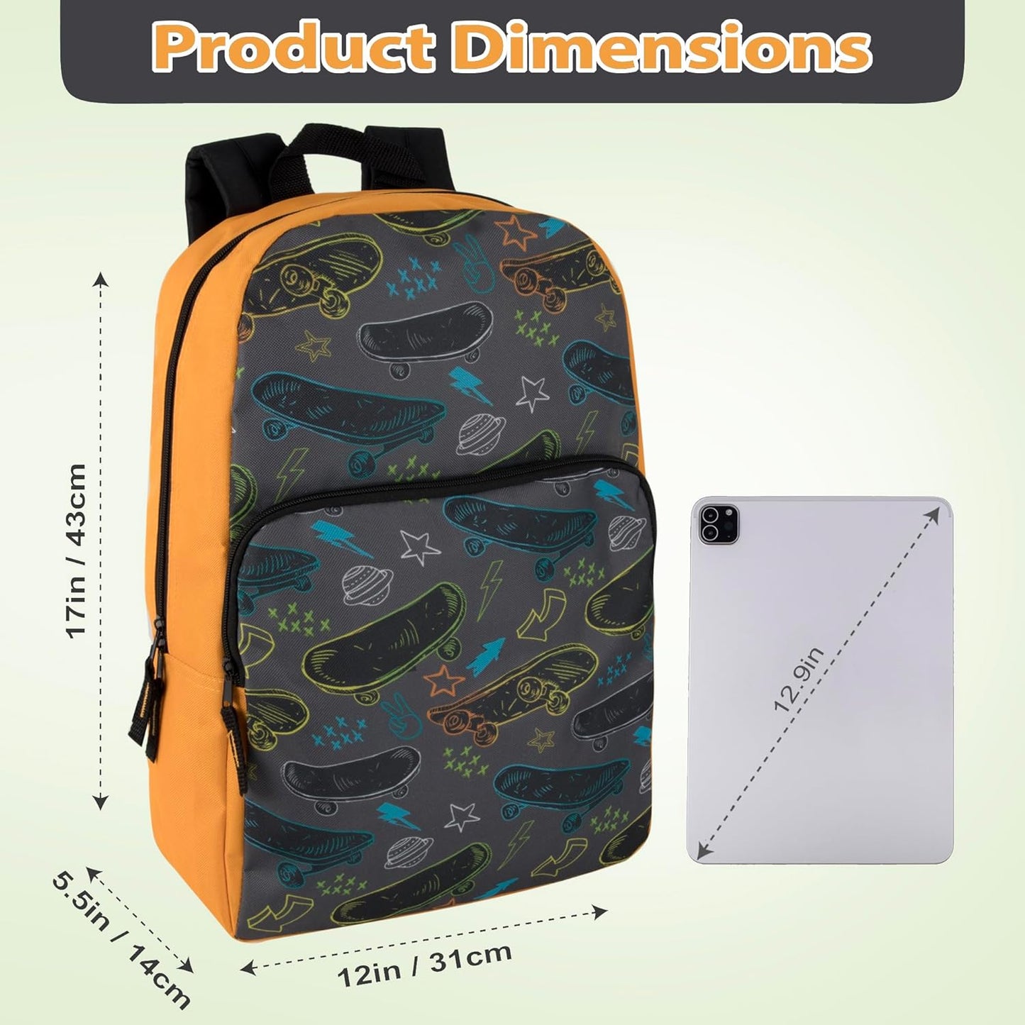 Fun School Backpack for Elementary Middle School Girls and Boys | 17 Inch Printed Backpacks for