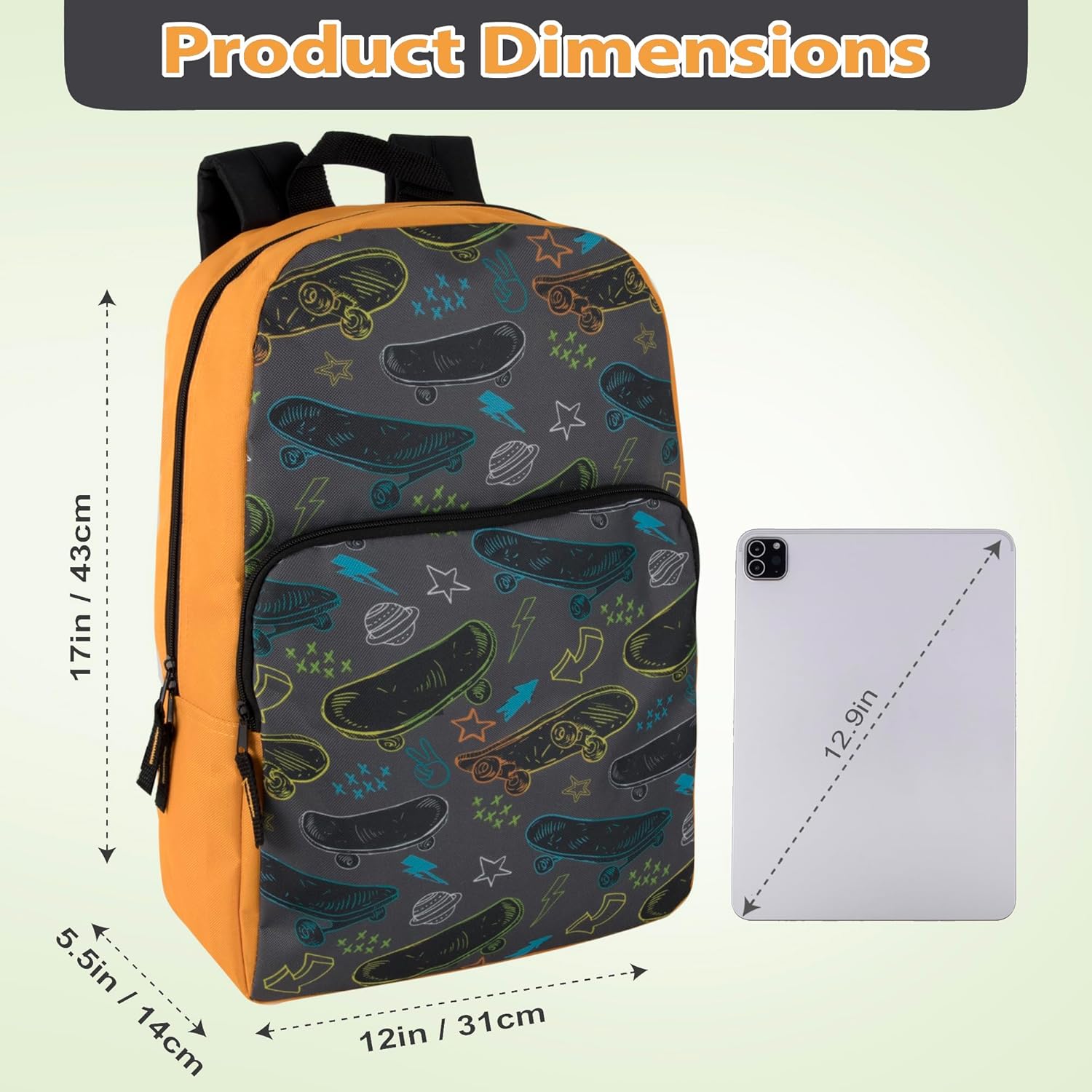 Fun School Backpack for Elementary Middle School Girls and Boys | 17 Inch Printed Backpacks for