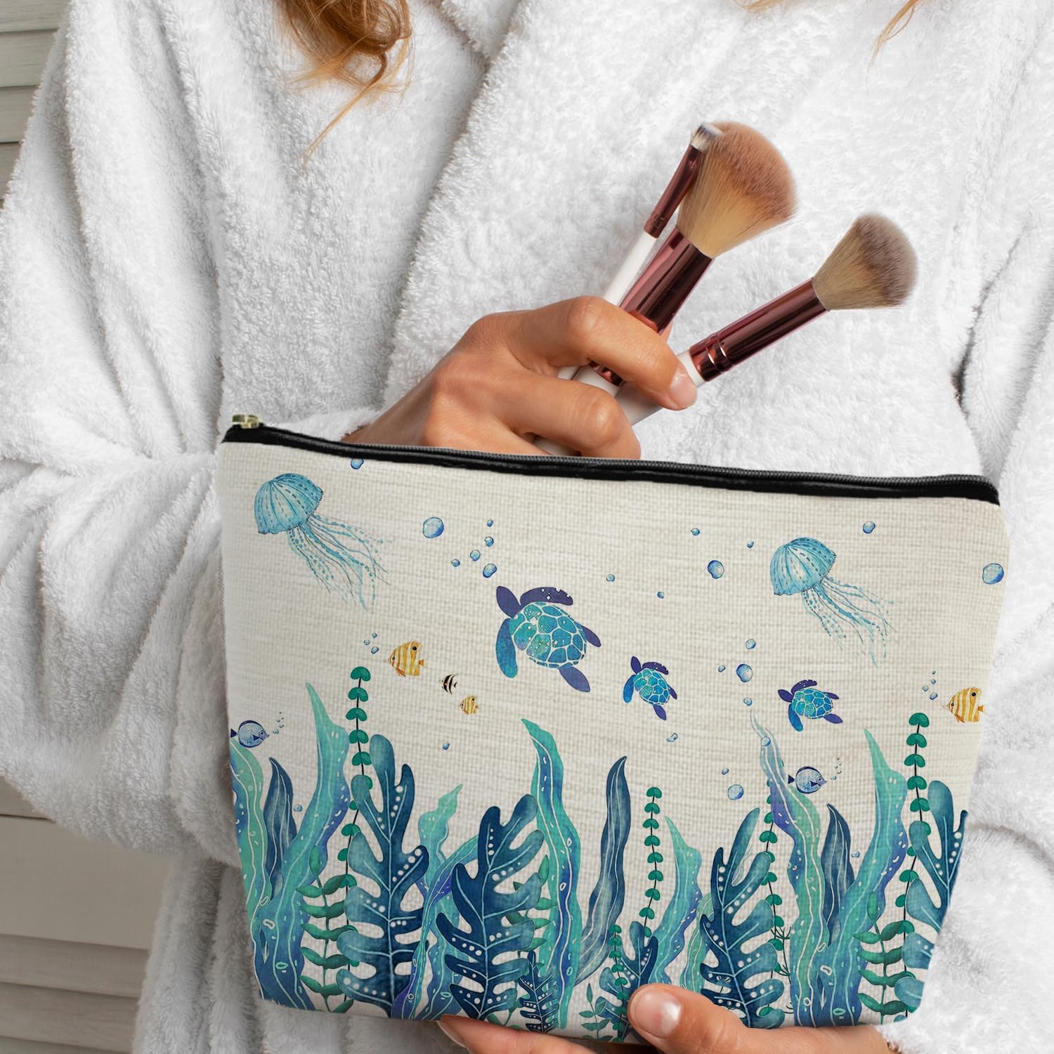 Sea Turtle Gifts Makeup Bag, Ocean Turtle Gifts for Women, Turtles Cosmetic Bag Coastal Beach