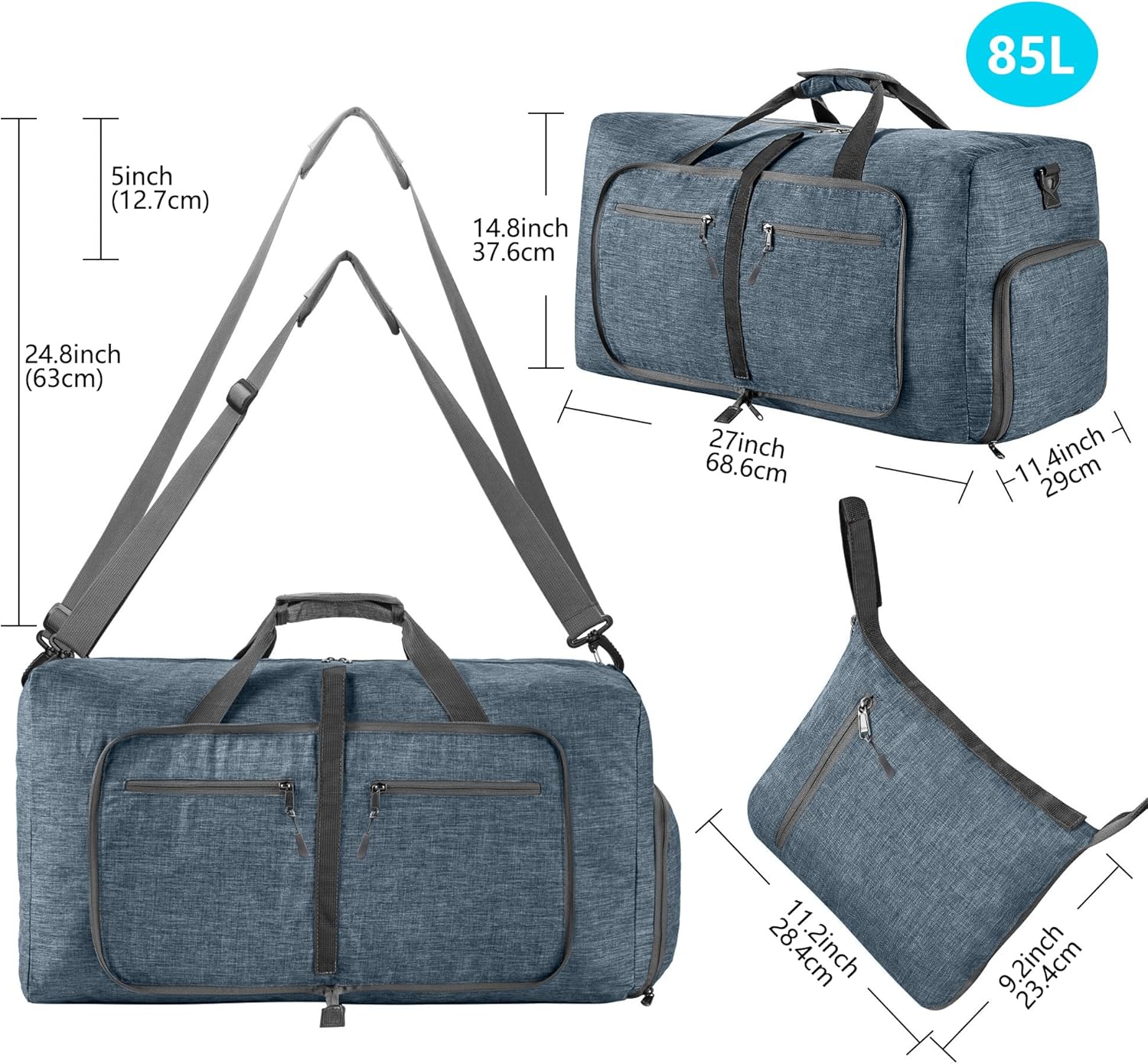 Vomgomfom 65L/85L/115L Foldable Travel Duffle Bag, Lightweight Checked Luggage with Shoe