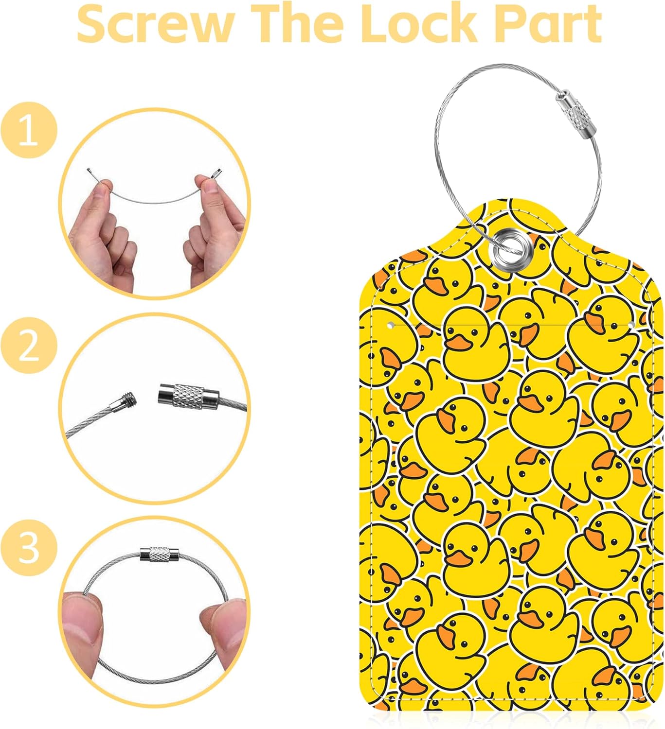 Cartoon Rubber Ducky Isolated Luggage Tags 2PCS PU Leather Suitcases Tag with Stainless Steel Loop and Privacy Name Address Cover Label Card for Women Men Travel