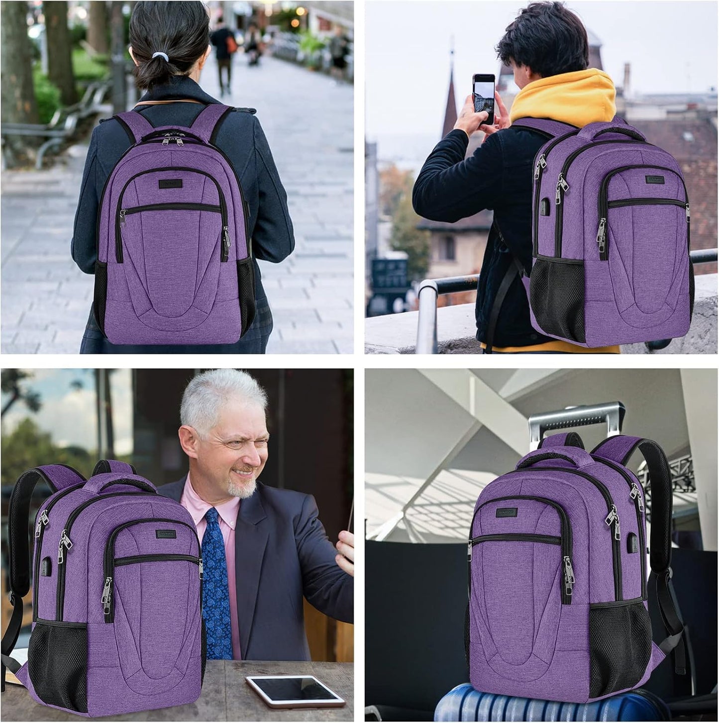 BIKROD Backpack for Men Women, Backpacks for School Teen Boys, Business Anti Theft Slim Sturdy Back Pack with USB Charging Port, Adult Computer Bag Gift 15.6 IN Laptop, Purple