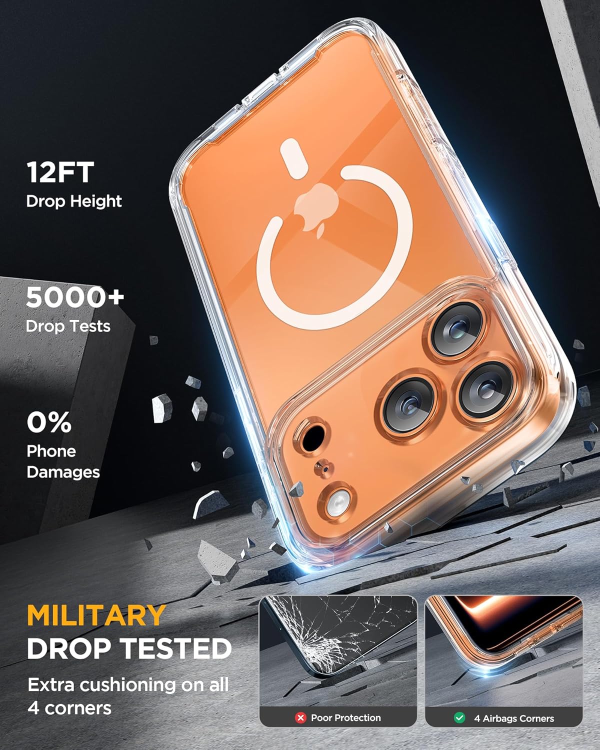 Miracase Magnetic for iPhone 17 Pro Case 6.3" [Compatible with MagSafe] Full-Body Phone Case with Built-in Glass Screen Protector & Camera Control,Drop Proof iPhone 17 Pro Cover, Clear