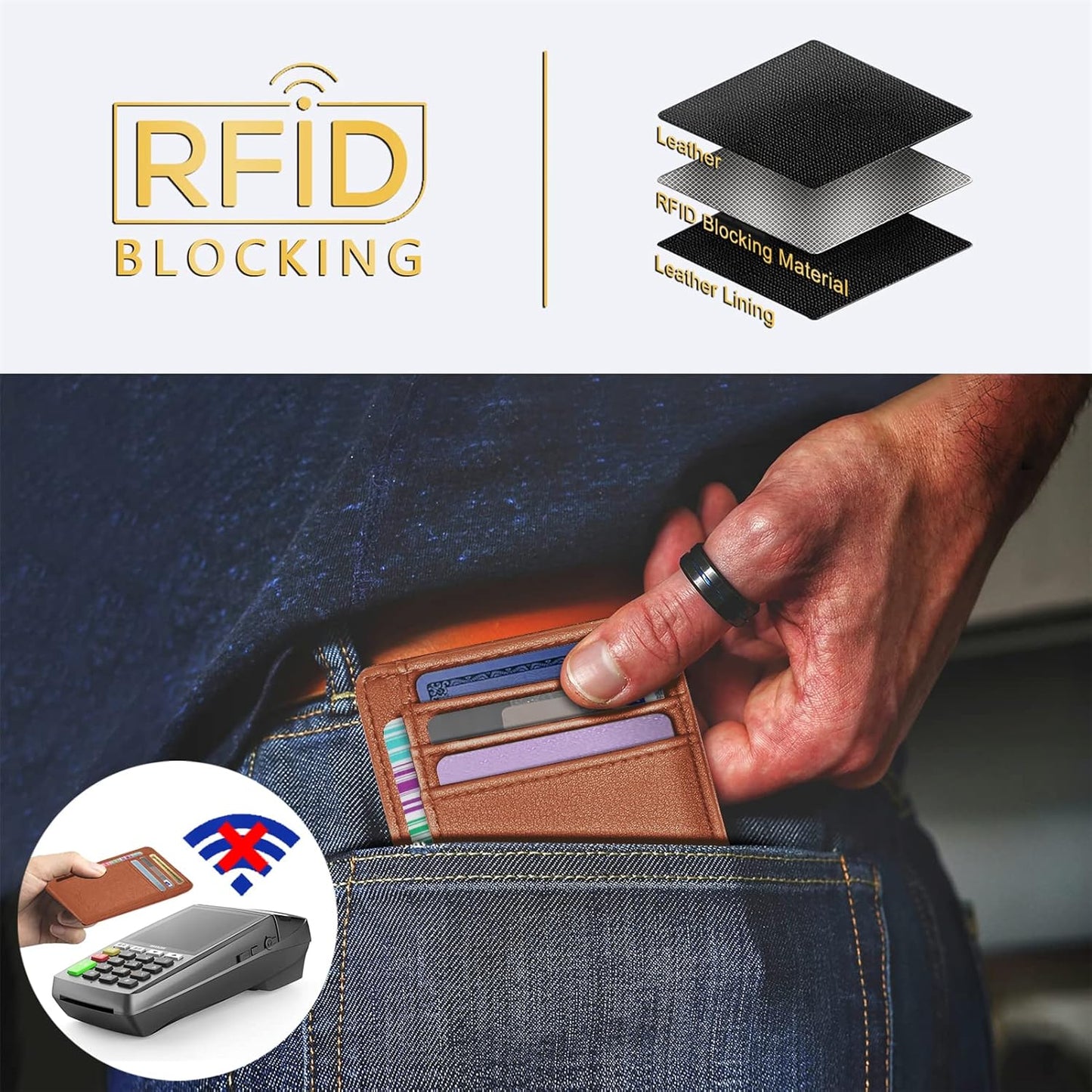 Travelambo Front Pocket Minimalist Leather Slim Wallet RFID Blocking Medium Size