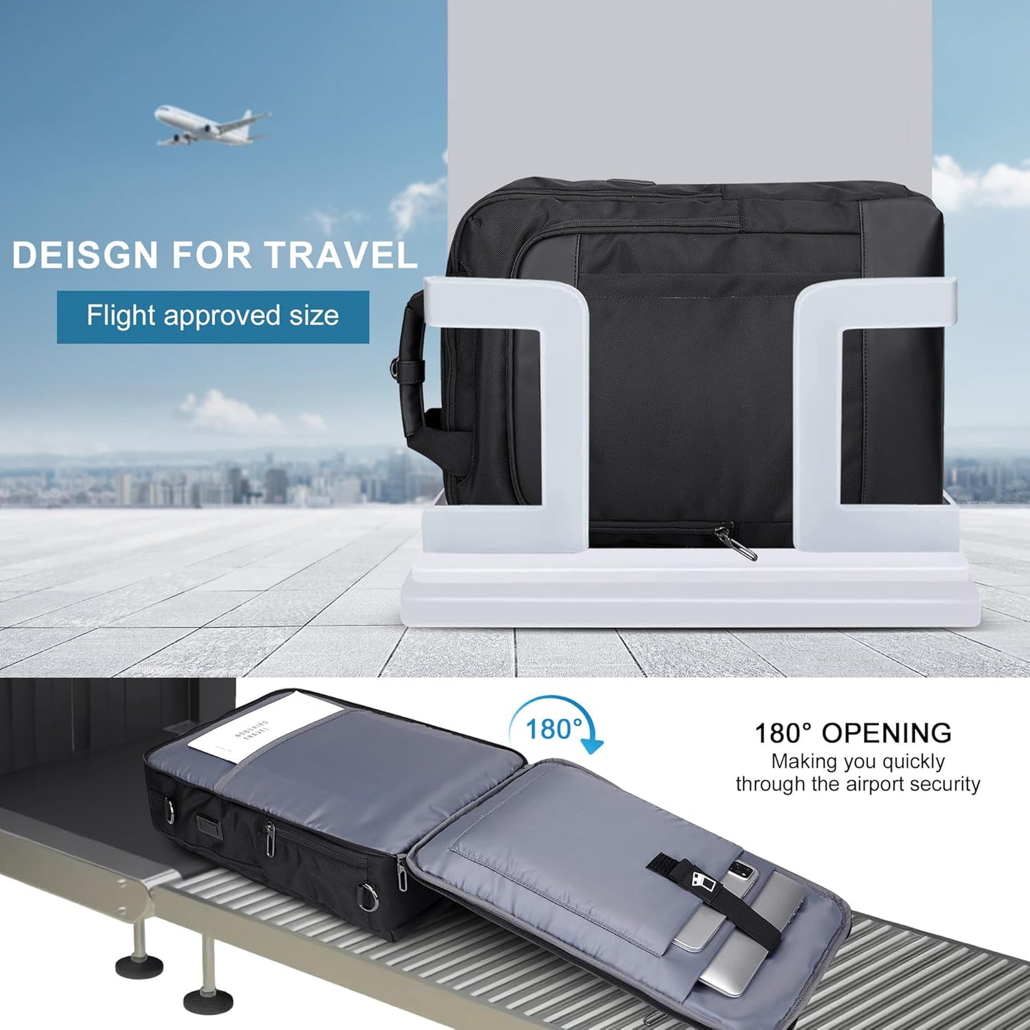 PIJUSHI Laptop Backpack for Women Men Personal Item Travel Backpack Convertible Carry on Bag Flight Approved(PE042 Black)