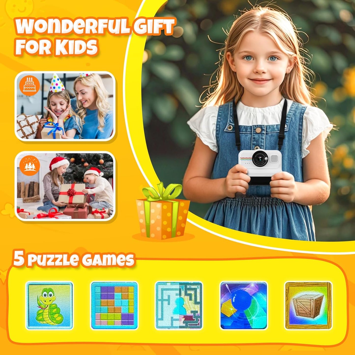 Kids Instant Print Camera, 1080P HD with 3 Rolls Print Paper & 32GB Card, Ideal Kids Toys Gifts for Boys & Girls Age 3-14 (Black)