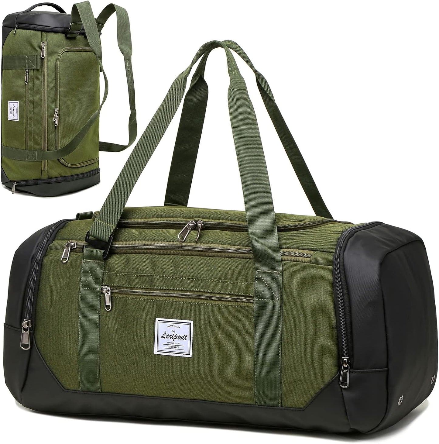 Laripwit Travel Duffle Bag for men 40L Medium Sports Gym Bag with Wet Pocket & Shoes Compartment Weekender Overnight Backpack for Traveling Duffel Bag Backpack for Women, Green