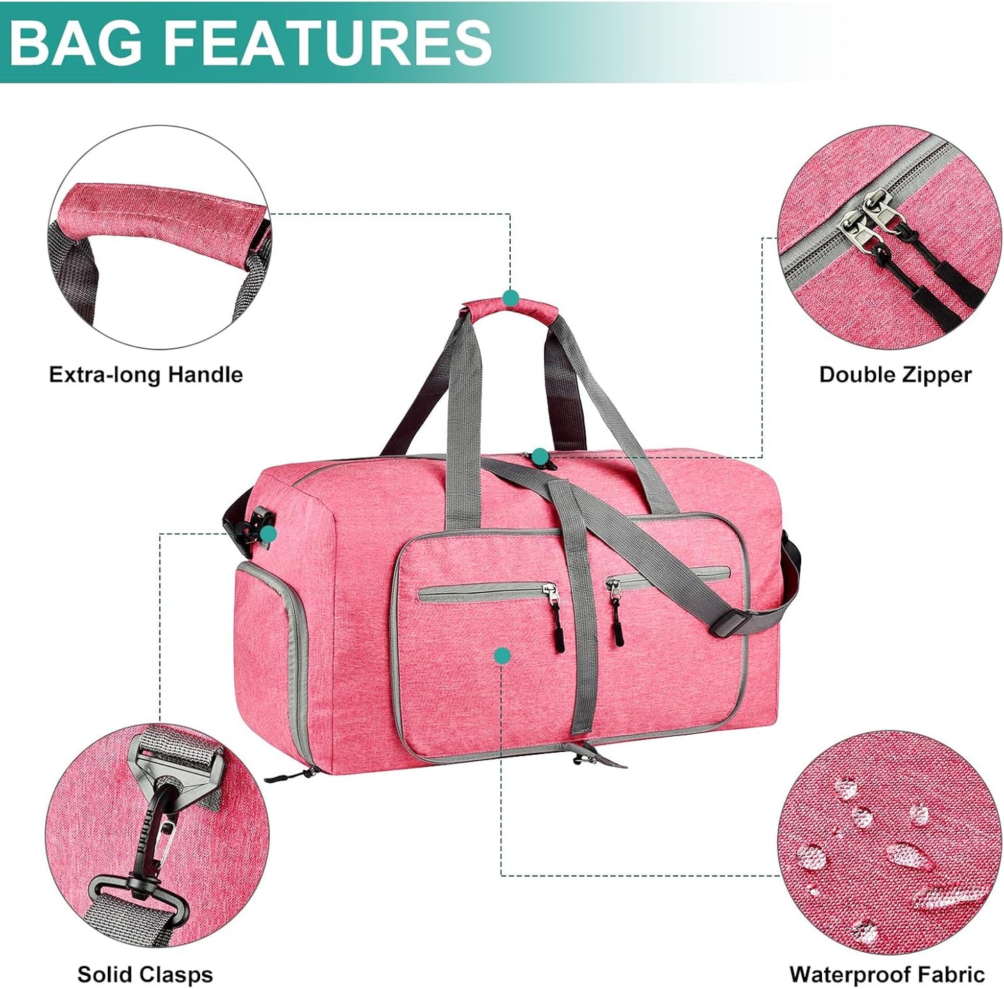 Dimayar 85L Travel Duffle Bag for Men Women - Foldable Duffel Bag with Shoes Compartment - Overnight Bags Waterproof & Tear Resistant(Pink)