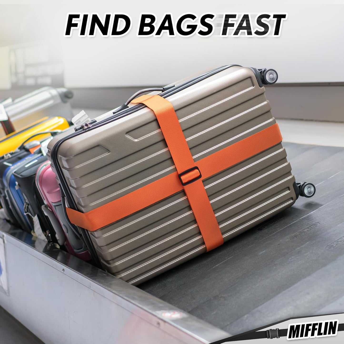 Luggage Straps - Multicolored, 78" Long, 2 Inches Wide, 4 Pack - Adjustable Nylon Belt for Travel Suitcases & Bags - by Mifflin-USA