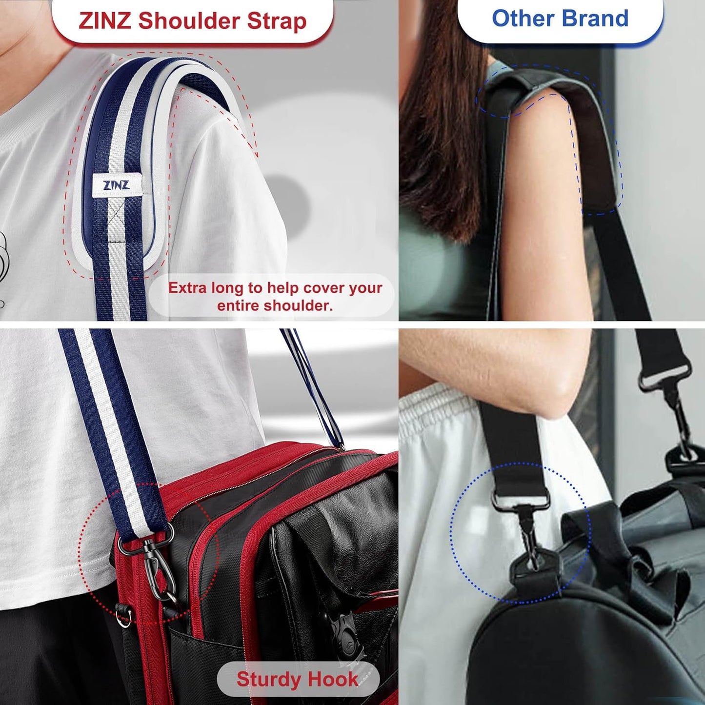 ZINZ 79.5" Universal Strap with Ultra-Thick Fixed Breathable Pad - Adjustable Heavy-Duty Shoulder Strap for Laptop, Crossbody, Luggage, Gym, Camera Bag and More - TW01B06