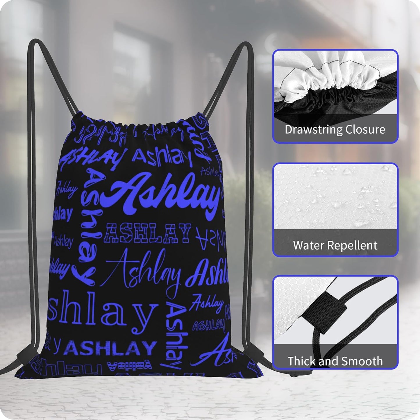 Personalized Drawstring Bag with Your Name Drawstring Backpack for Men Women Small Gym Beach Shopping Sport Yoga Bag (Custom Name-8)