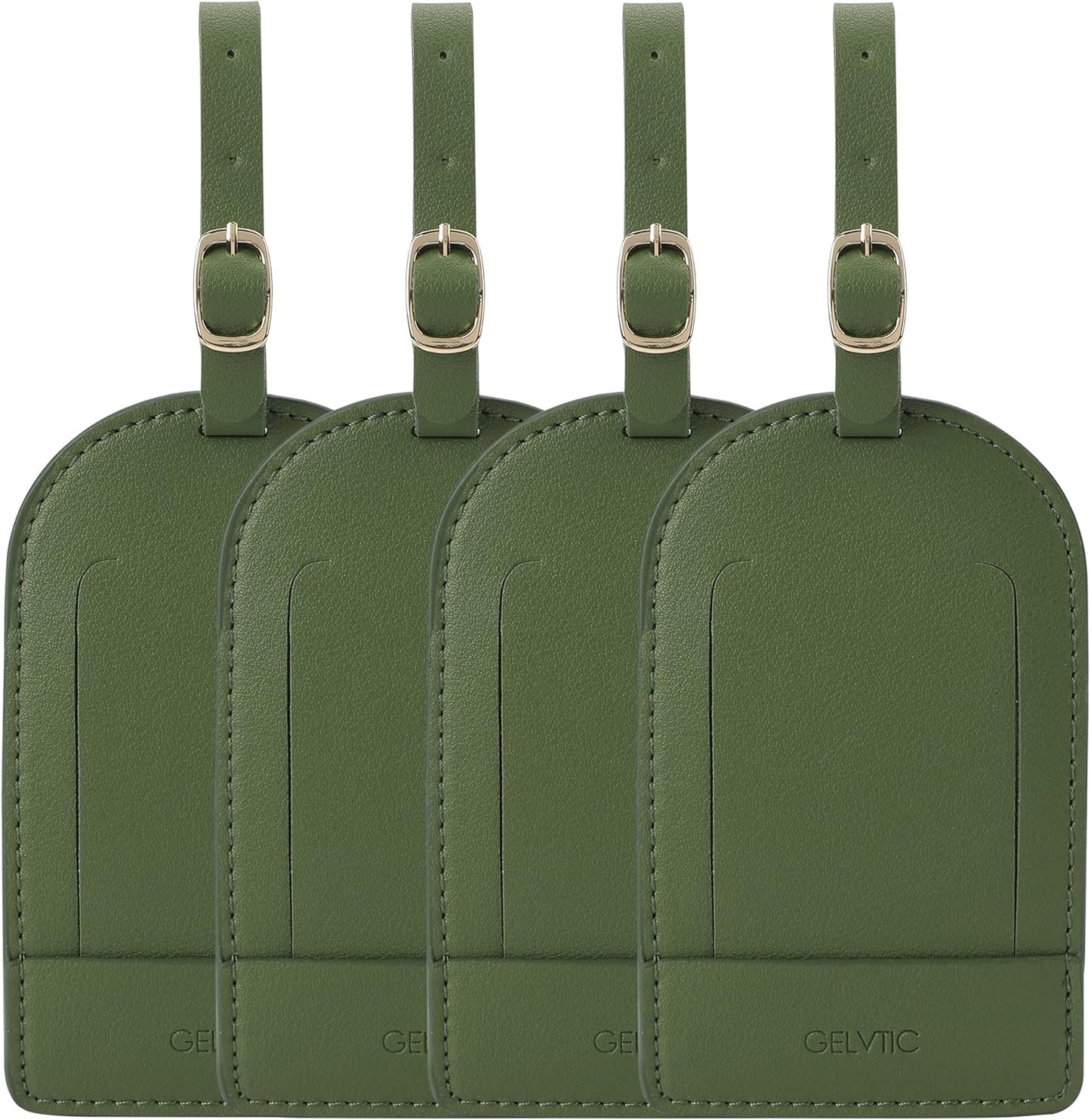 Faux Leather Luggage Tags for Suitcase Tag Set Privacy Protection with Identifie Name Lable ID Card Baggage tag for Men Women Travel Accessories, 2/4 Pack (LT06-Green*4)
