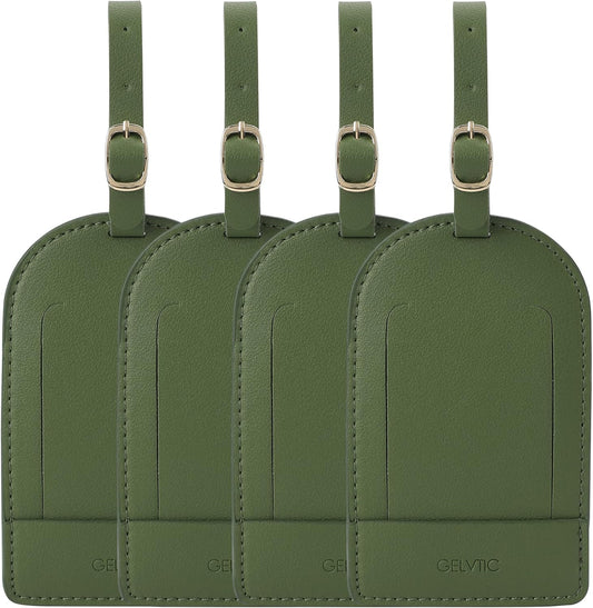 Faux Leather Luggage Tags for Suitcase Tag Set Privacy Protection with Identifie Name Lable ID Card Baggage tag for Men Women Travel Accessories, 2/4 Pack (LT06-Green*4)