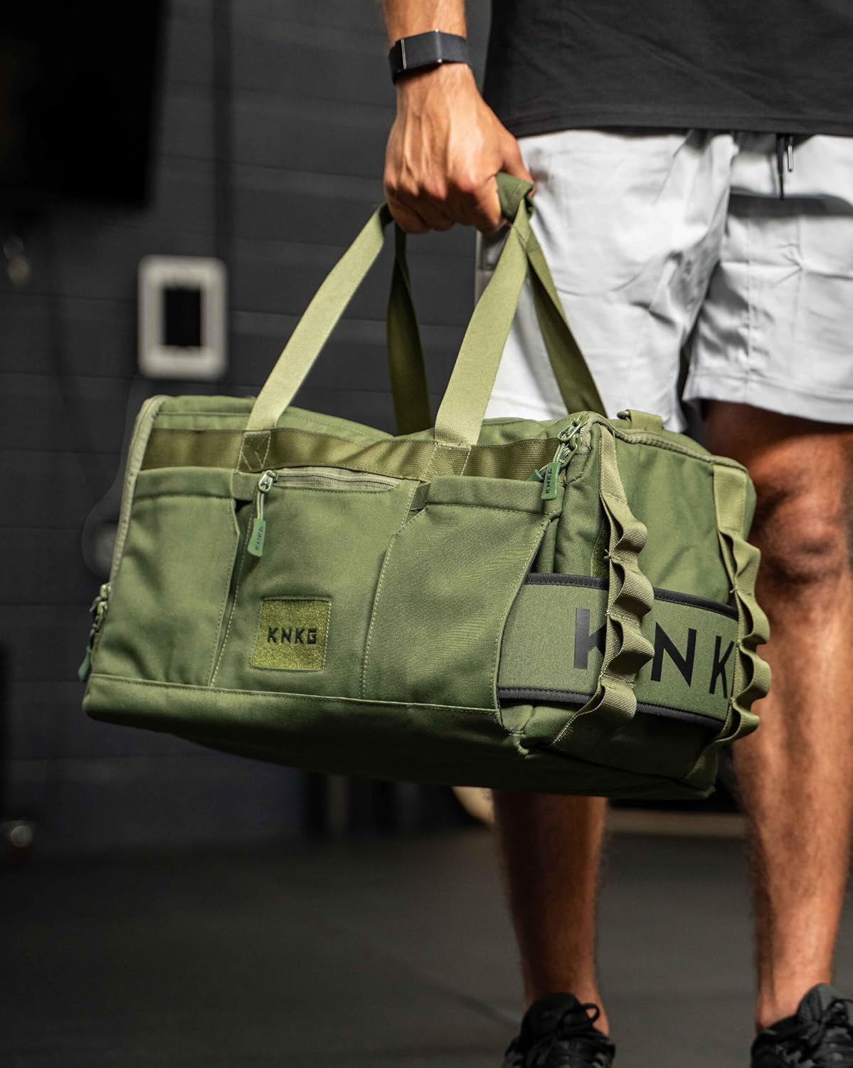 KNKG CORE Duffel Medium 35L - Gym Bag with Lifting Belt Attachment - Durable 500D Nylon, YKK Zippers - Green
