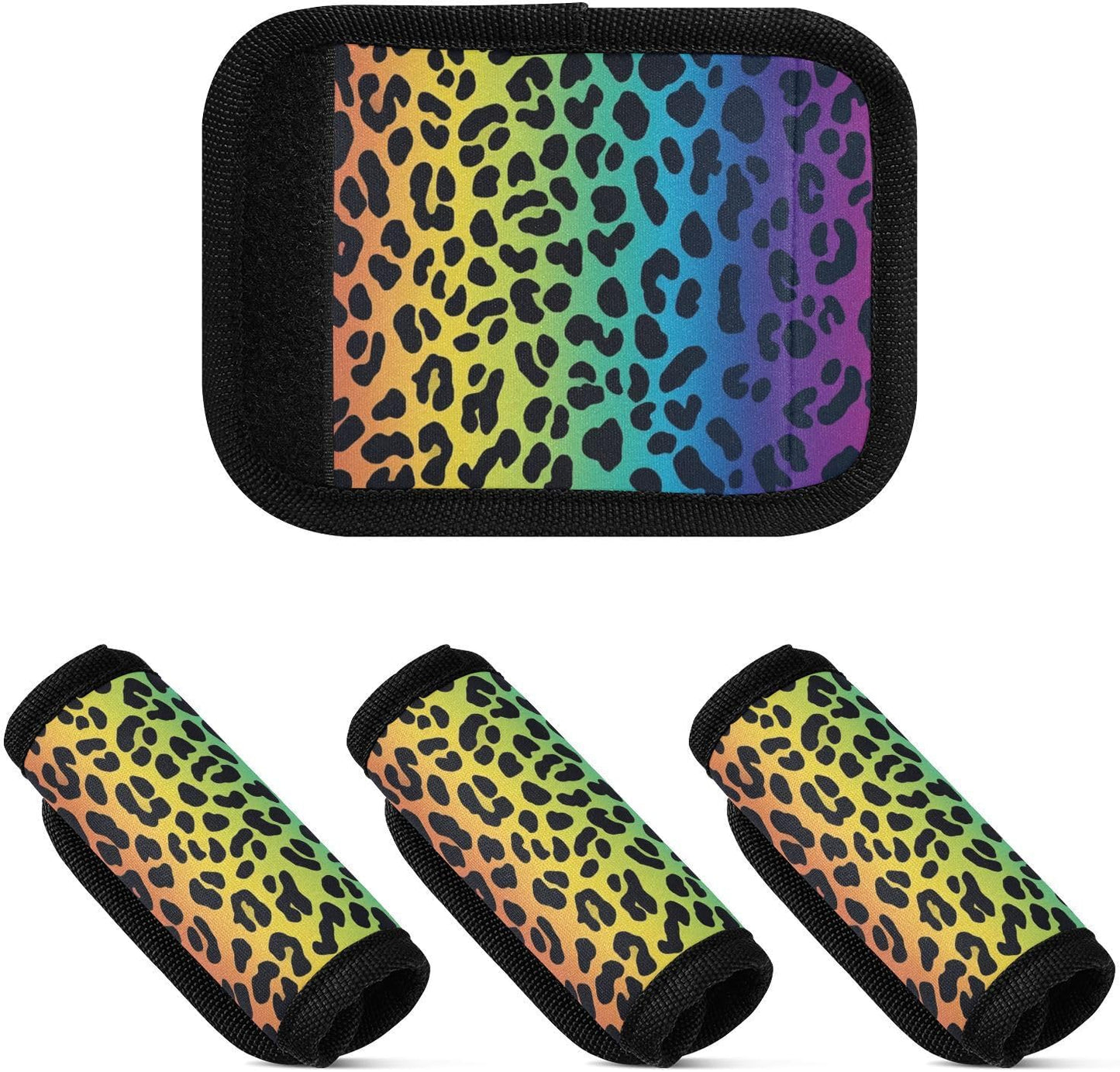 Rainbow Leopard Print 2 Pack Luggage Handle Wraps Covers for Suitcase Identifiers Bag Tags Travel Accessories