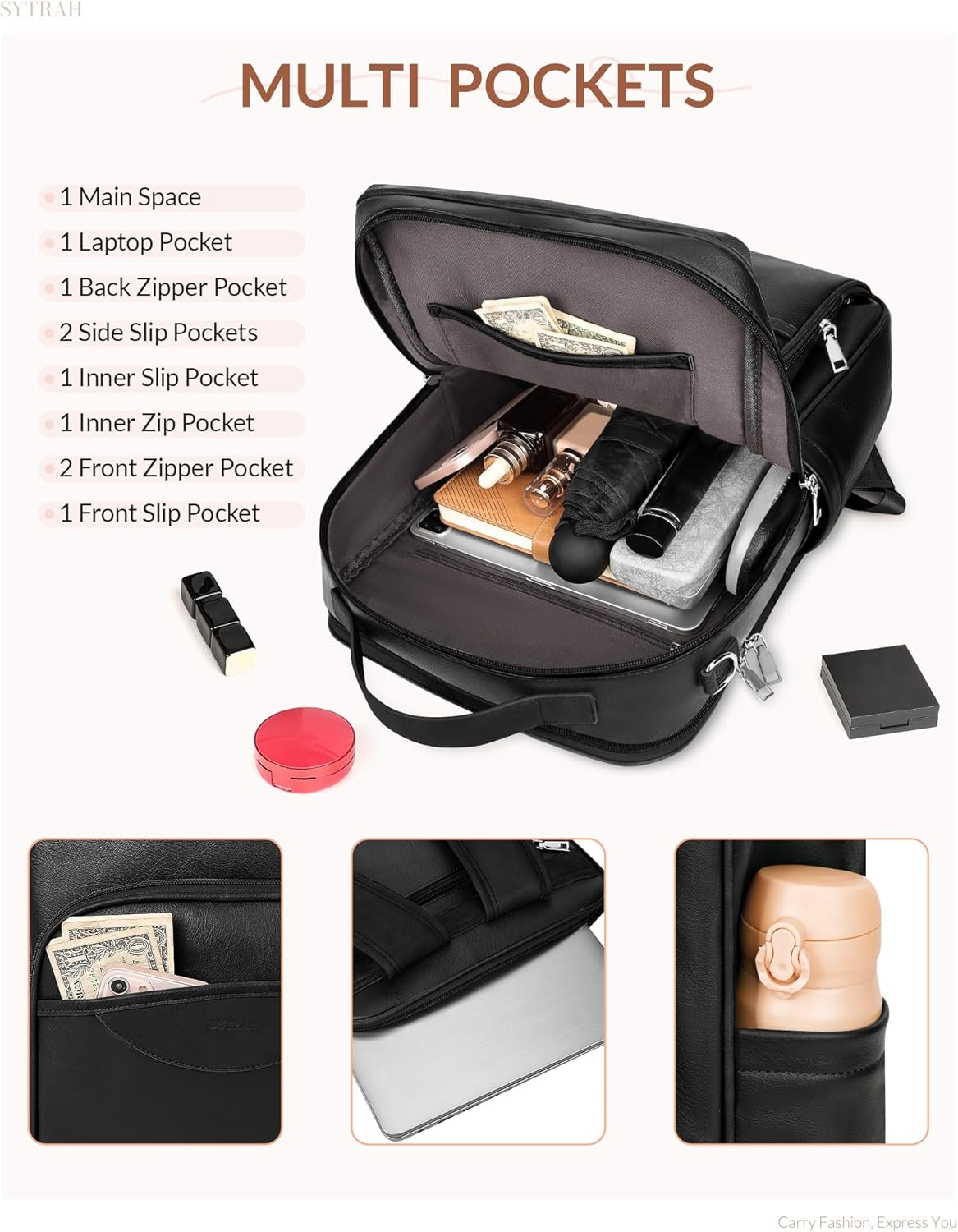 Leather Laptop Backpack, 15.6 Inch Business Computer Bag, Designer College Backpack Travel Backpack