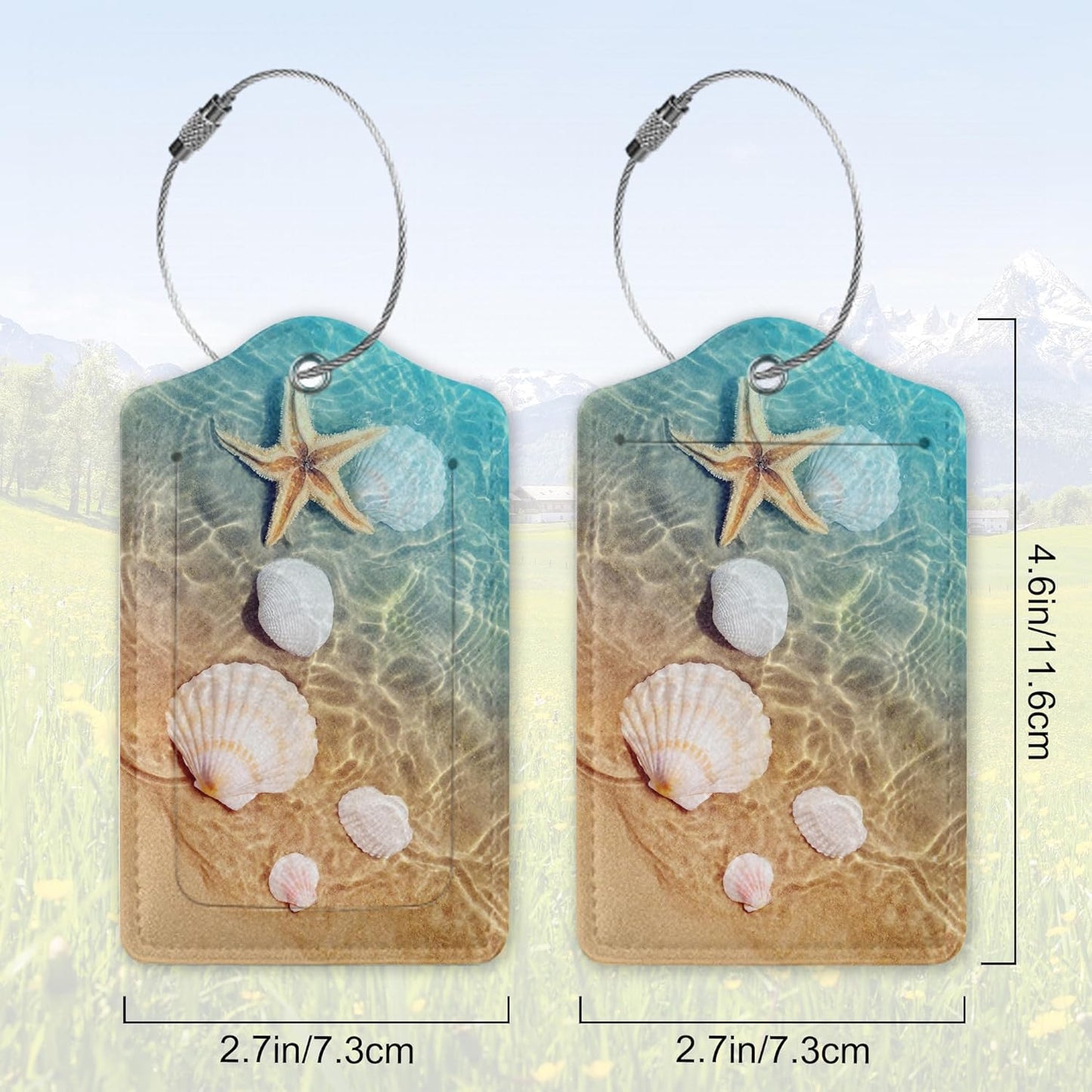 Summer Beach Luggage Tag for Suitcase,Starfish Seashell Travel Luggage Cover with Privacy Cover ID Label & Stainless Steel Loop for Men Women