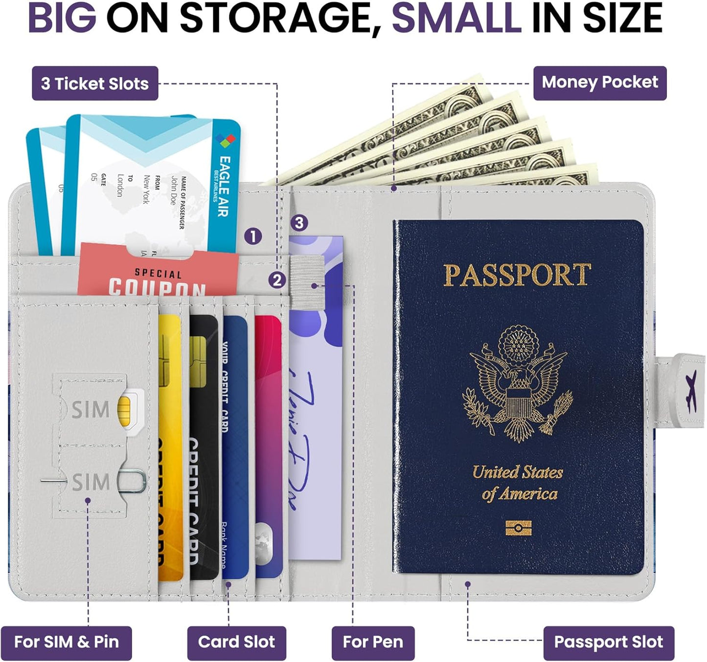 Passport Holder for Travel Essentials, RFID Blocking Leather Cover Wallet with Magnetic Closure, Aesthetic & Cute Passport Book Case for Women and Men - Hill