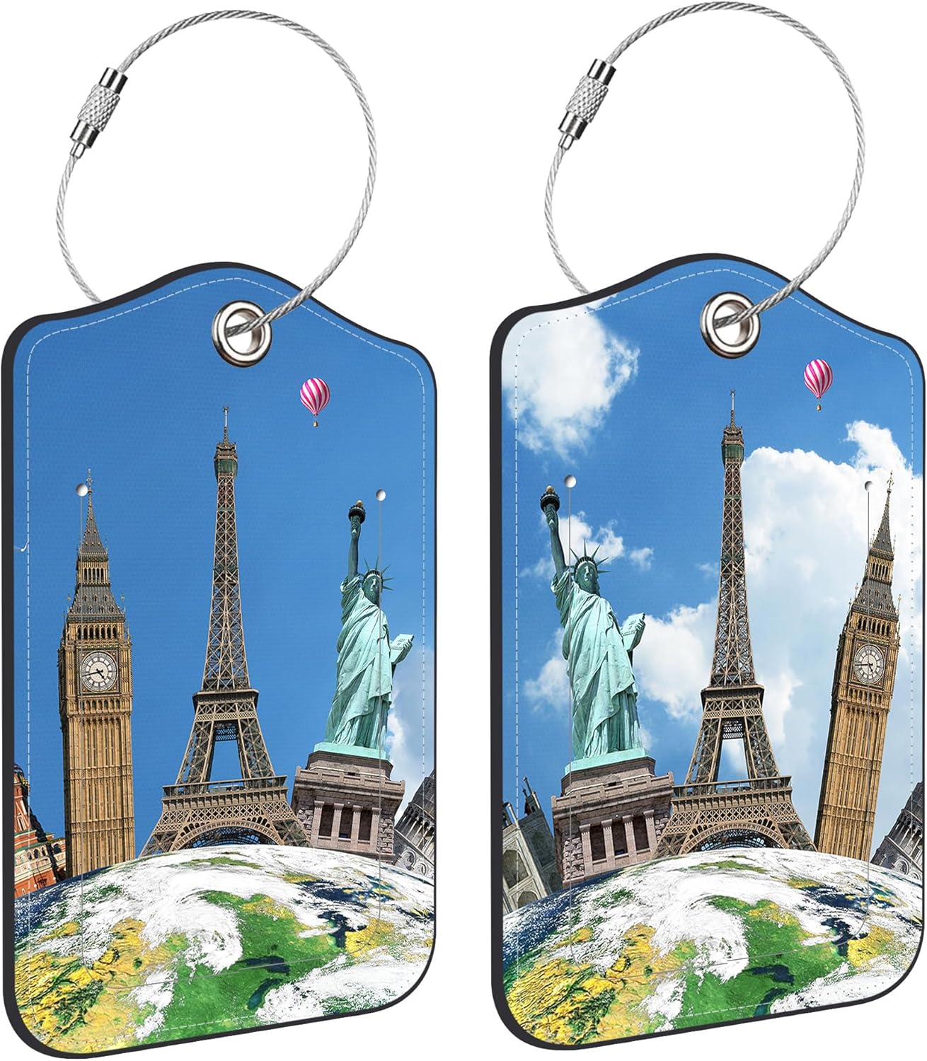 Luggage Tags for Suitcase It's Time to Travel 2 PCS Leather Travel Luggage Tag with Stainless Steel Loop Name ID Label Privacy Cover for Women Men