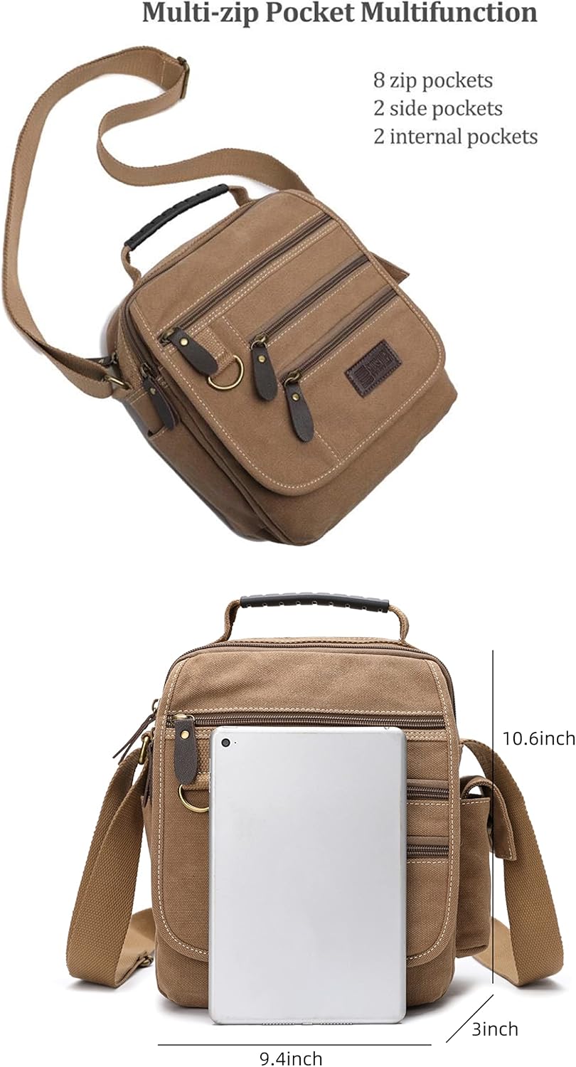 Mens bag Canvas Shoulder Bag Small Messenger Crossbody Bag Work Bag Vintage Multi-function