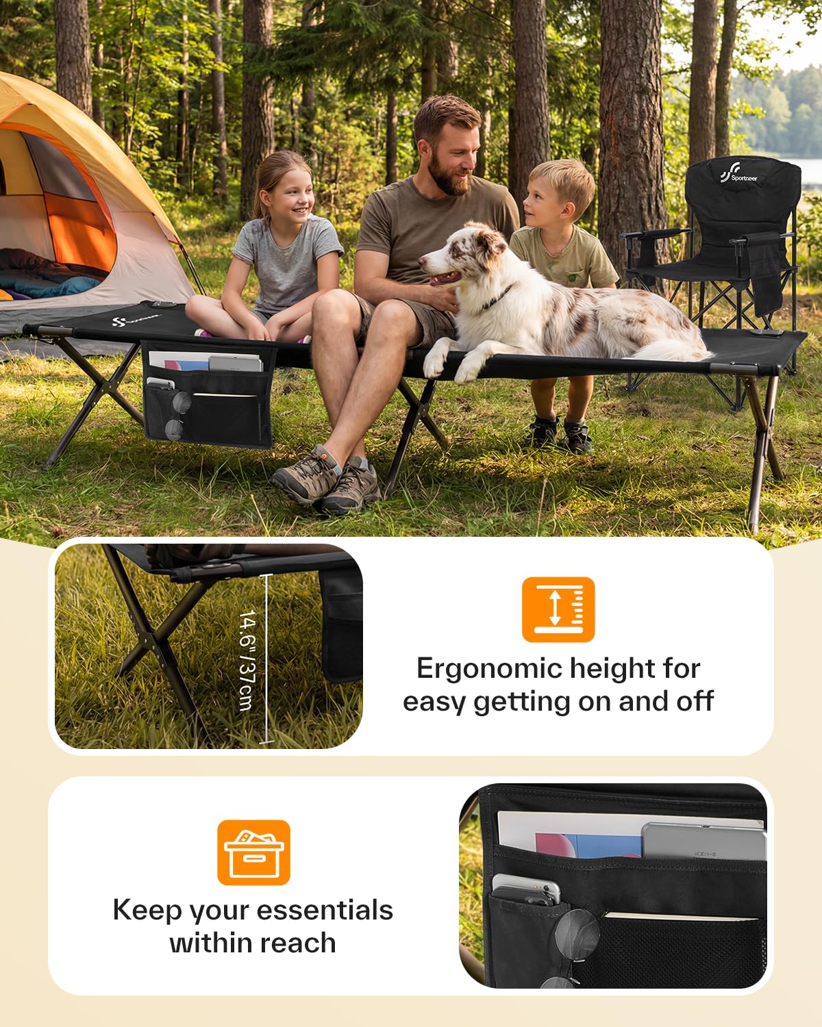 Sportneer Camping Cot: 78.3"x28.7"x14.6" Comfort Cot Bed for Camping Traveling Guest Bed, Sleeping