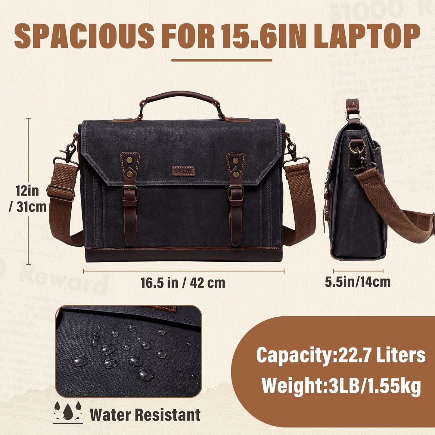 Messenger Bag for Men,Vintage Canvas Leather Canvas Laptop Satchel Shoulder Bag Business Briefcase