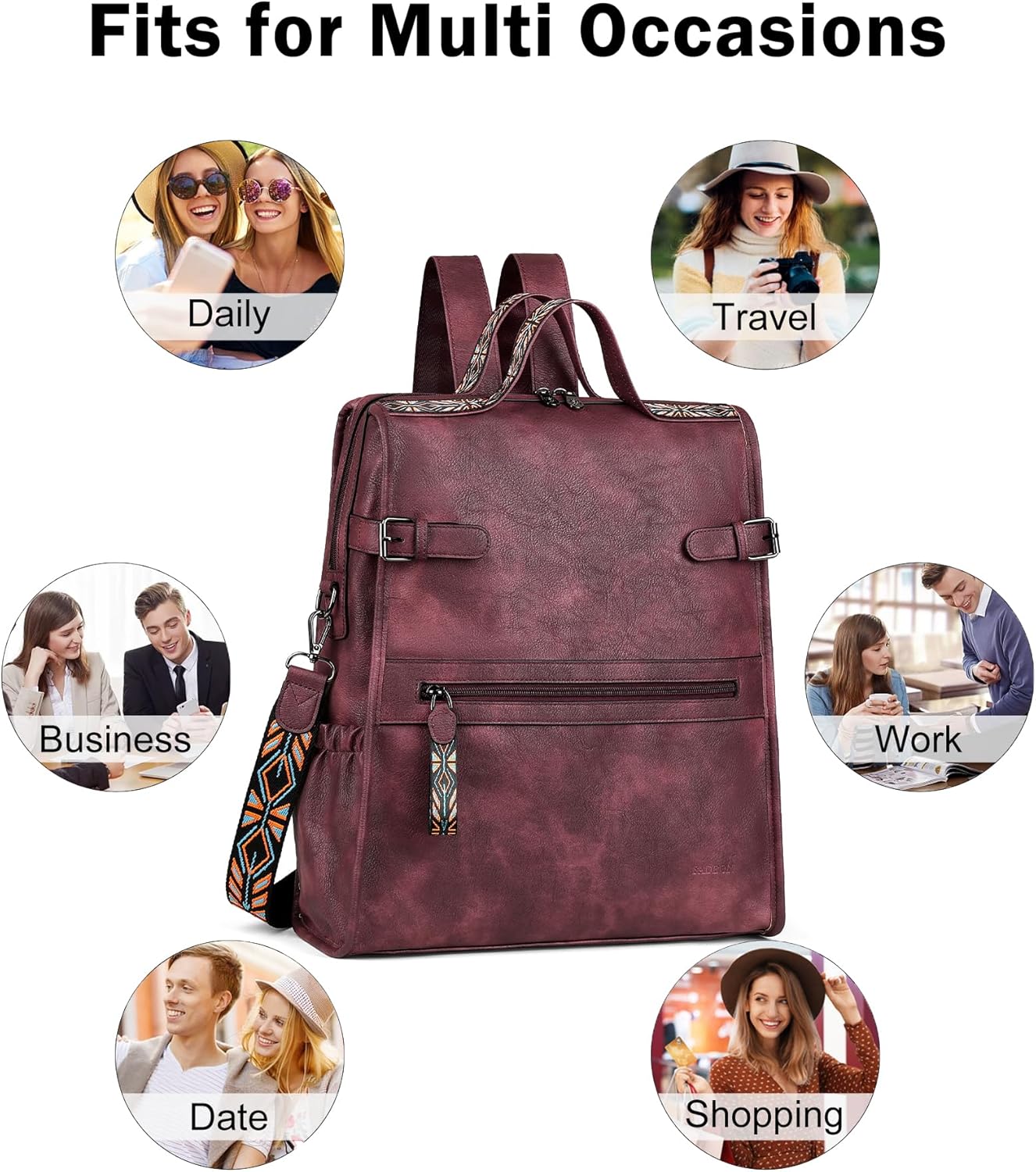 FADEON Leather Laptop Backpack for Women, Designer Ladies Work Travel Computer Backpack with Laptop