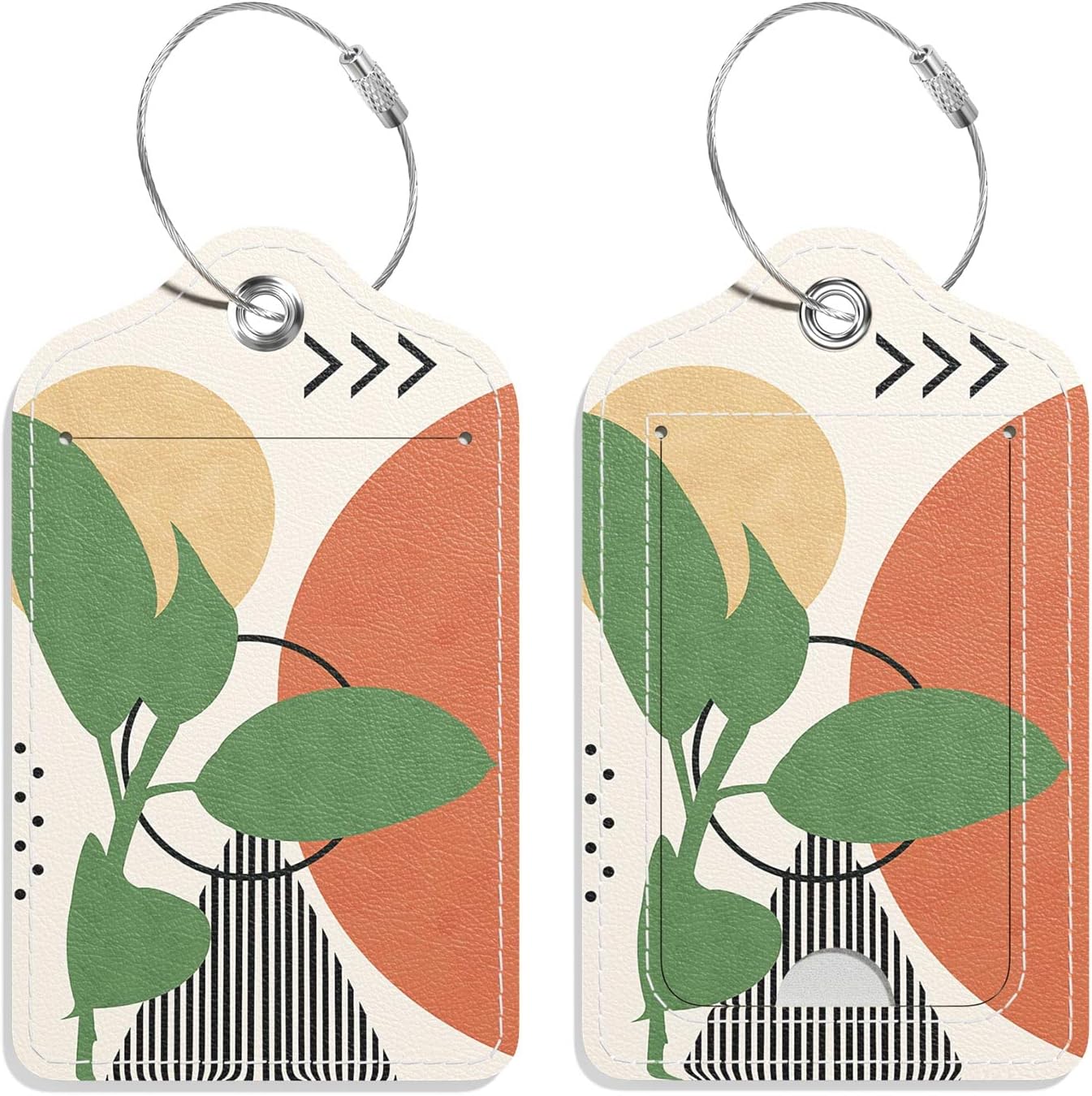 Luggage Tags for Suitcase, 2 Pack PU Leather Travel Cruise Luggage Tag with Privacy Flap, Name ID Label and Metal Loop for Women Men Suitcase Baggage Bag Backpack Instrument, Modern Art
