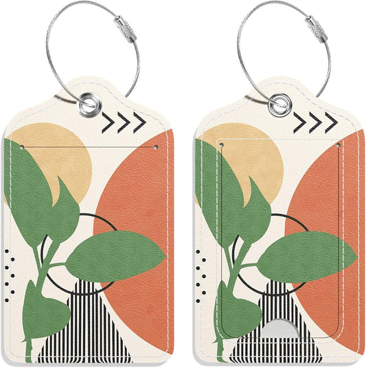 Luggage Tags for Suitcase, 2 Pack PU Leather Travel Cruise Luggage Tag with Privacy Flap, Name ID Label and Metal Loop for Women Men Suitcase Baggage Bag Backpack Instrument, Modern Art