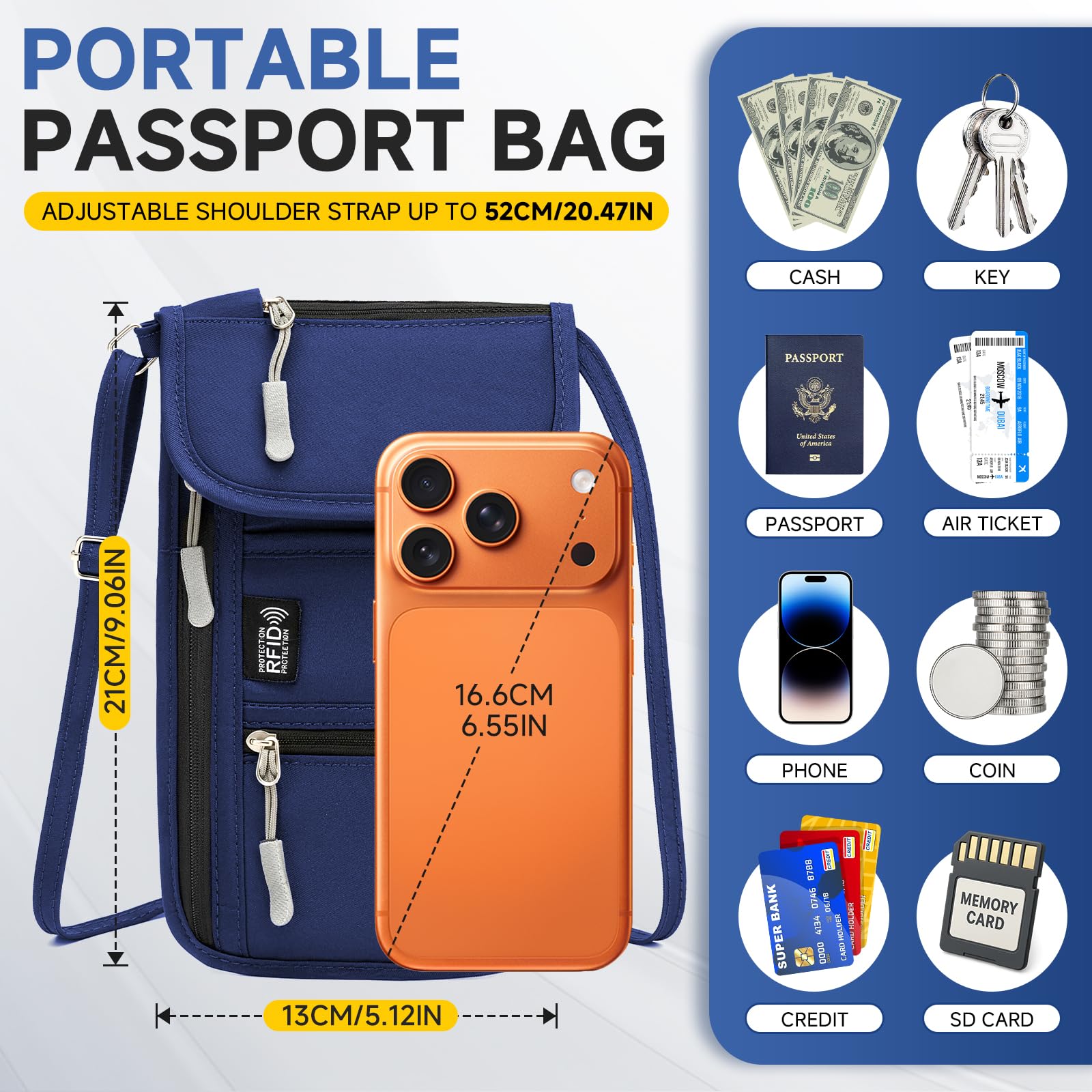 Desing Wish RFID Blocking Passport Holder for Travel Neck Wallet with Adjustable Lanyard 6