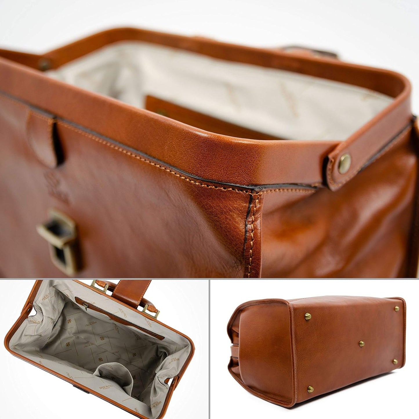 Time Resistance Leather Doctor Bag - Italian Handmade Medical Bag - Vintage Style Handbag - Real Leather Briefcase