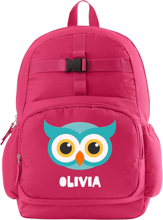 Let's Make Memories Personalized Kids Backpack - Backpack for School - For Animal Lovers - Back to School - Bookbag - Matching Lunchbox/Water Bottle Sold Separately - Pink - Owl