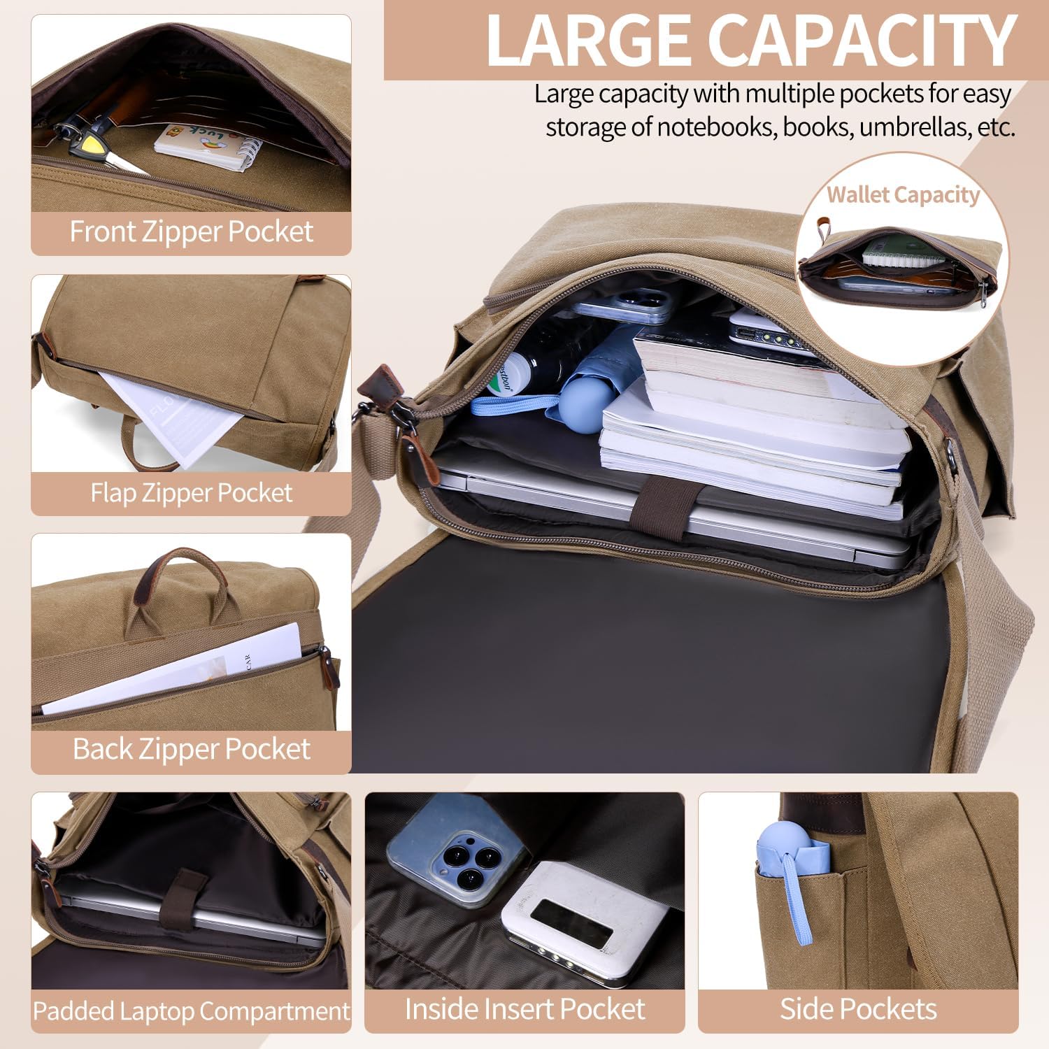 Nerlion Messenger Bag for Men 17-17.3 Inch Laptop Bag Canvas Water-resistant Computer Bag Shoulder