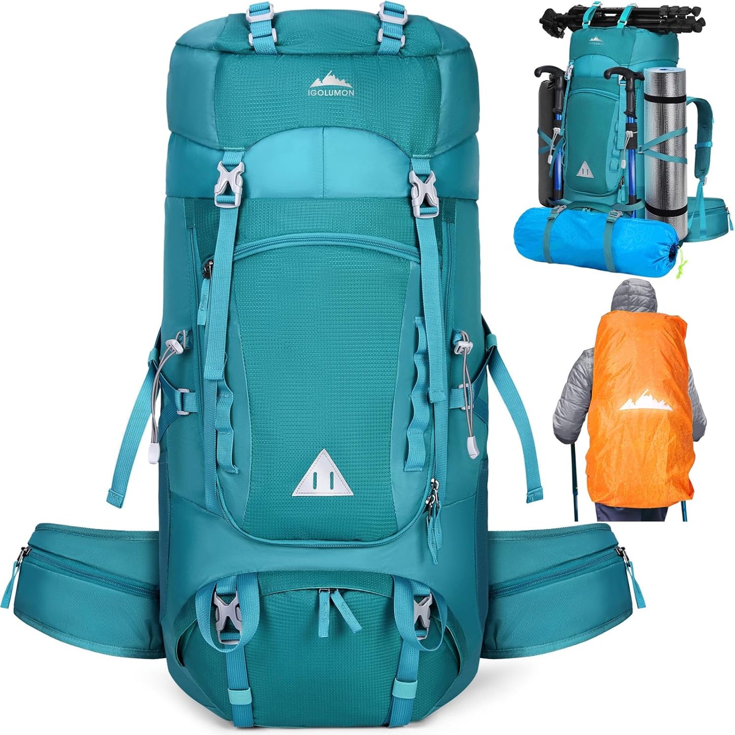 IGOLUMON 60L Hiking Backpack Waterproof Camping Backpack with Rain Cover Large Lightweight Backpacking Backpack for Men Women