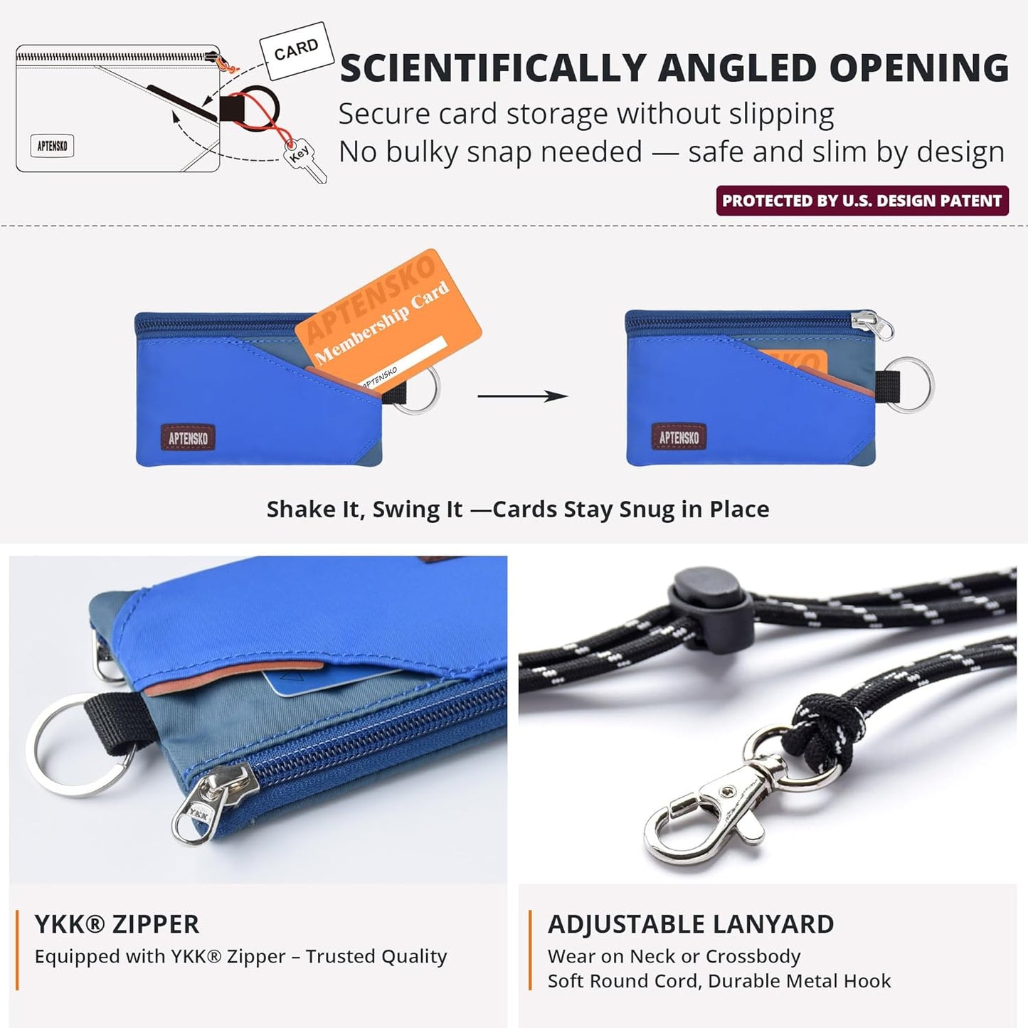 RFID Travel Wallet with Adjustable Lanyard-Zipper Small Wallet with ID Card Holder, Keychain for
