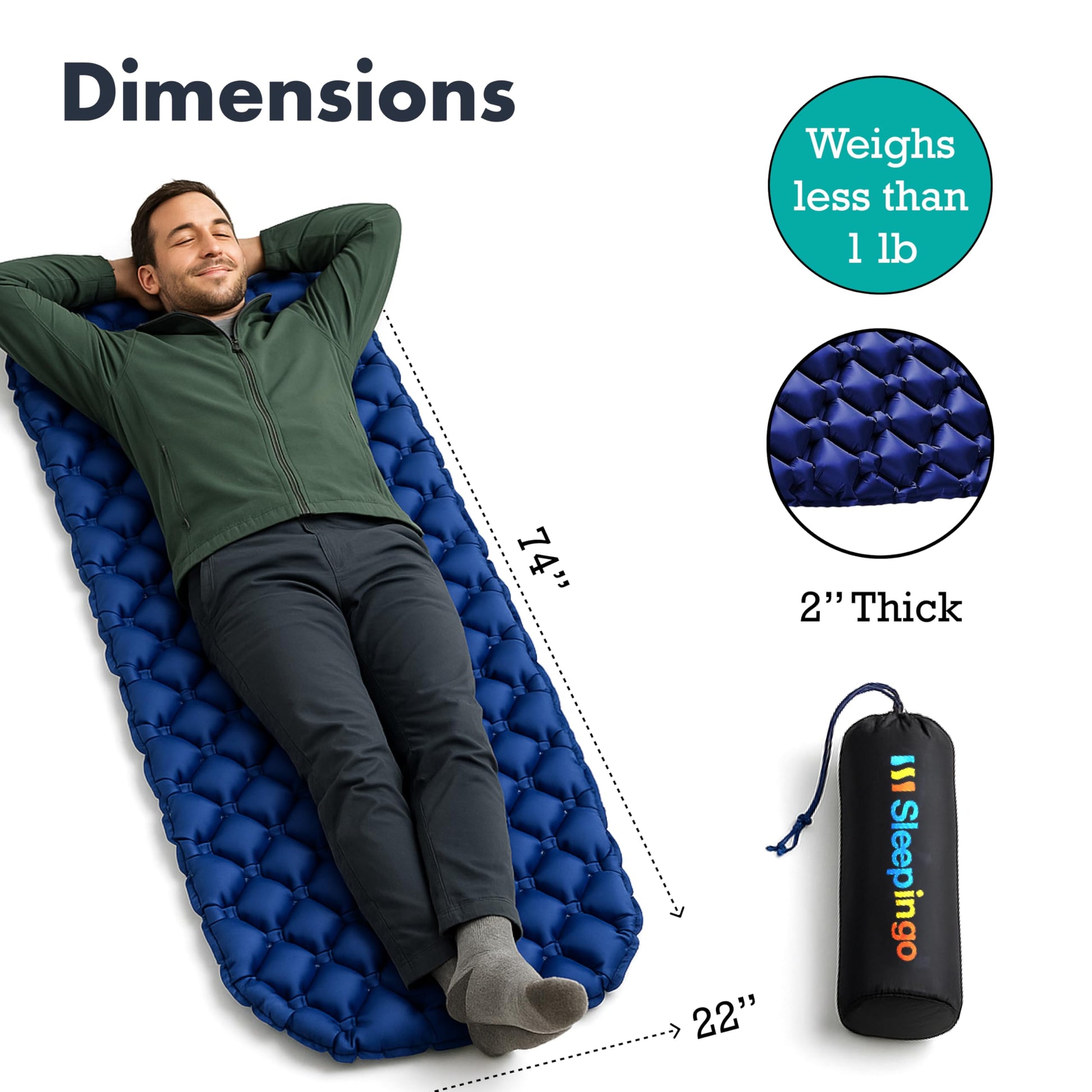 Sleepingo Inflatable Mat - Ultralight Sleeping Pad for Campings and Backpackings - Compact Air