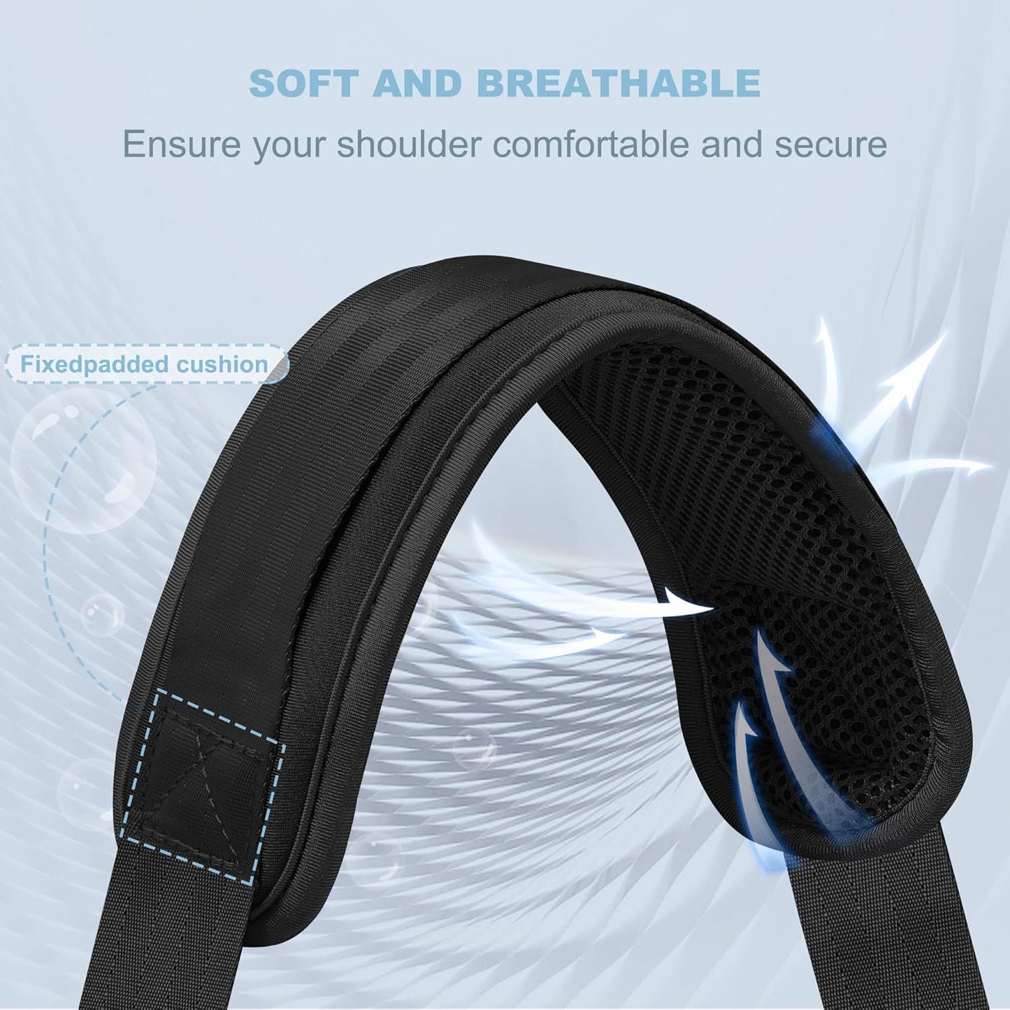ZINZ 60" Universal Bag Strap with Ultra-Thick Fixed Breathable Pad Adjustable Heavy-Duty Shoulder Strap for Laptop Bag Crossbody Luggage Gym Bag Camera Bag and More -Black