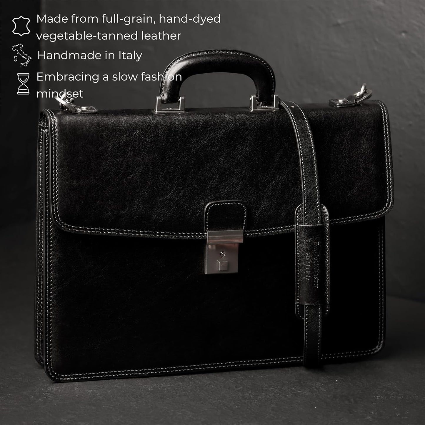 Time Resistance Leather Briefcase - Italian Handmade Leather Laptop Bag - Handbag for Men