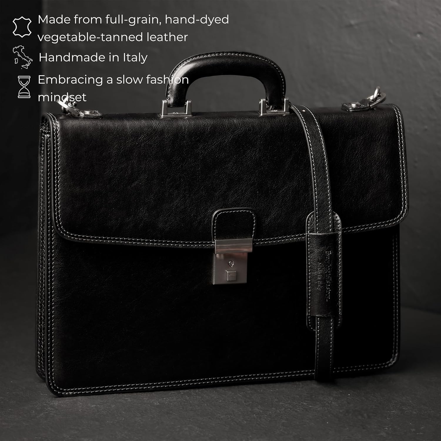 Time Resistance Leather Briefcase - Italian Handmade Leather Laptop Bag - Handbag for Men