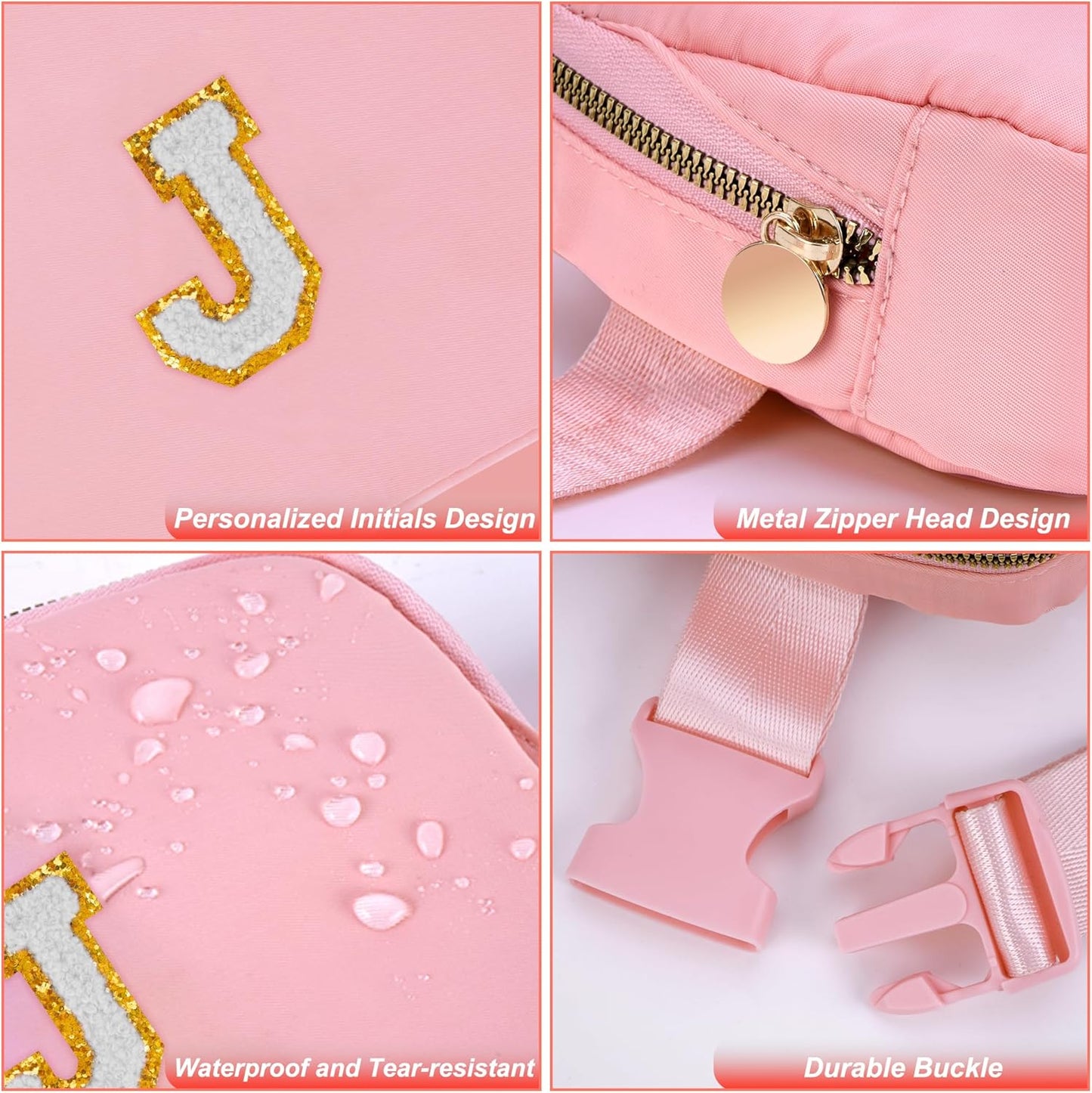 Belt Bag Crossbody Bags for Girls Women - Gifts for 8 9 10 11 12 13 Year Old Girl - Teen Birthday Gifts - Small Waist Packs Trendy Kids Fanny Pack - Initial White J,Pink Bag
