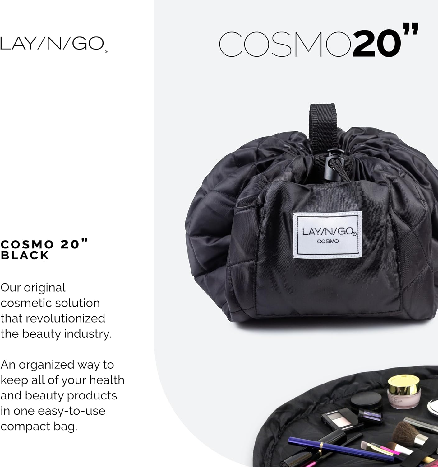 Lay-n-Go Cosmo Layflat Drawstring Cosmetic & Makeup Bag Organizer - Portable Drawstring Bag