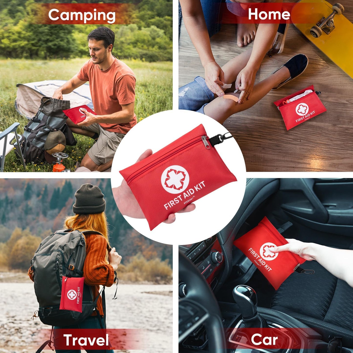 PTEROMY 150 Piece Mini First Aid Kit, Portable Small Emergency Kits Compact 1st Aid Kit for Car